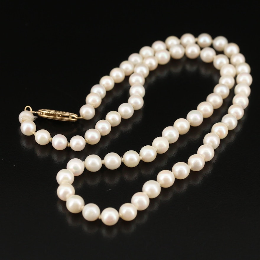 Hand Knotted Pearl Necklace with 14K Clasp