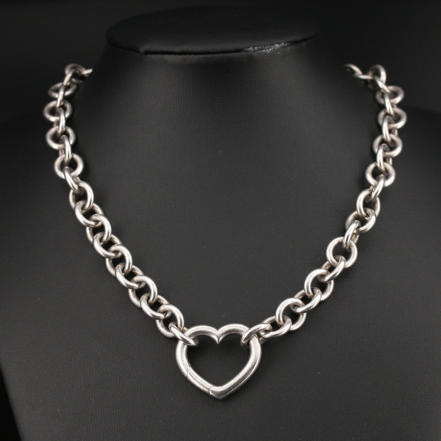 Tiffany & Co. Sterling Silver Open Heart Clasp Necklace