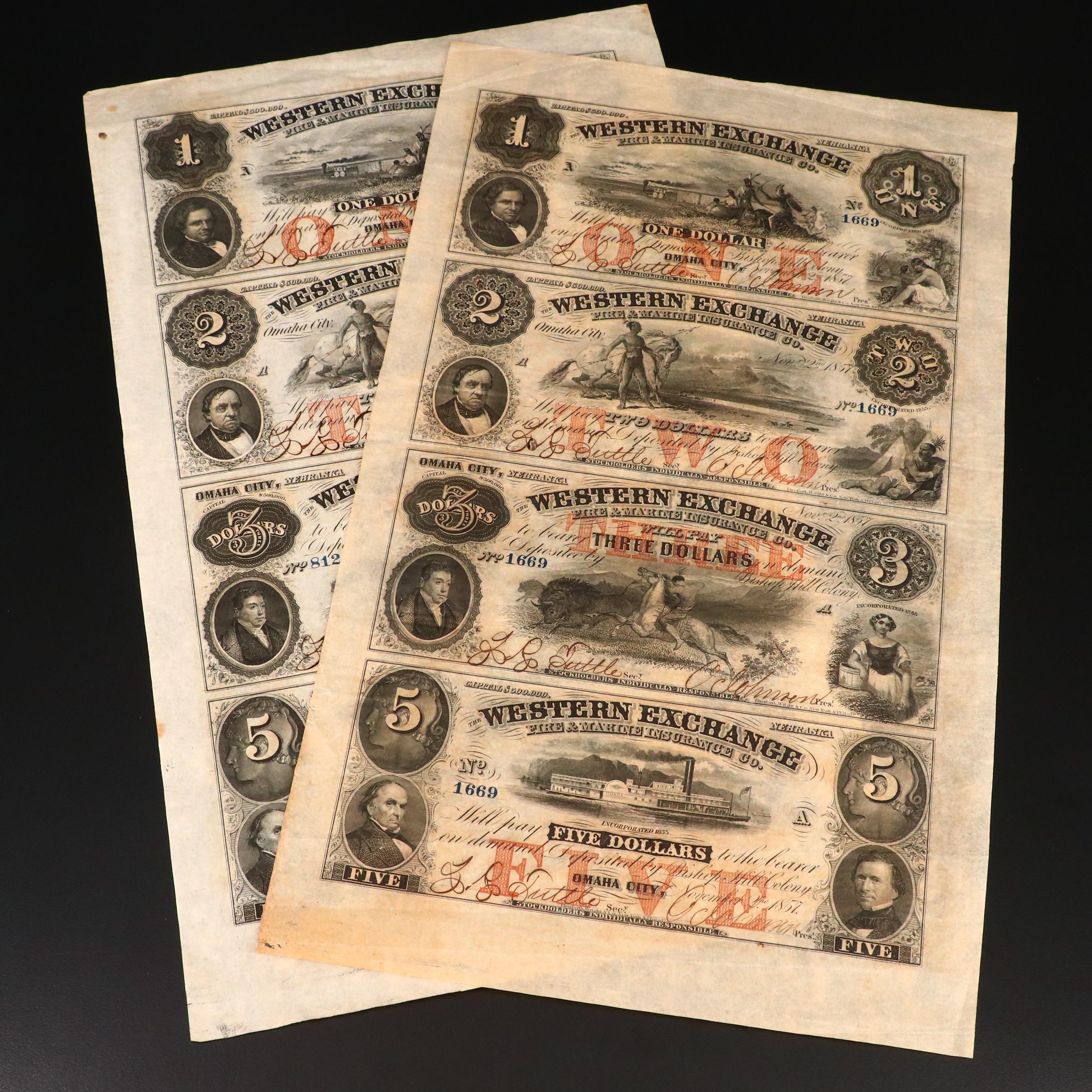 Uncut Obsolete Currency Note Sheets, 1857