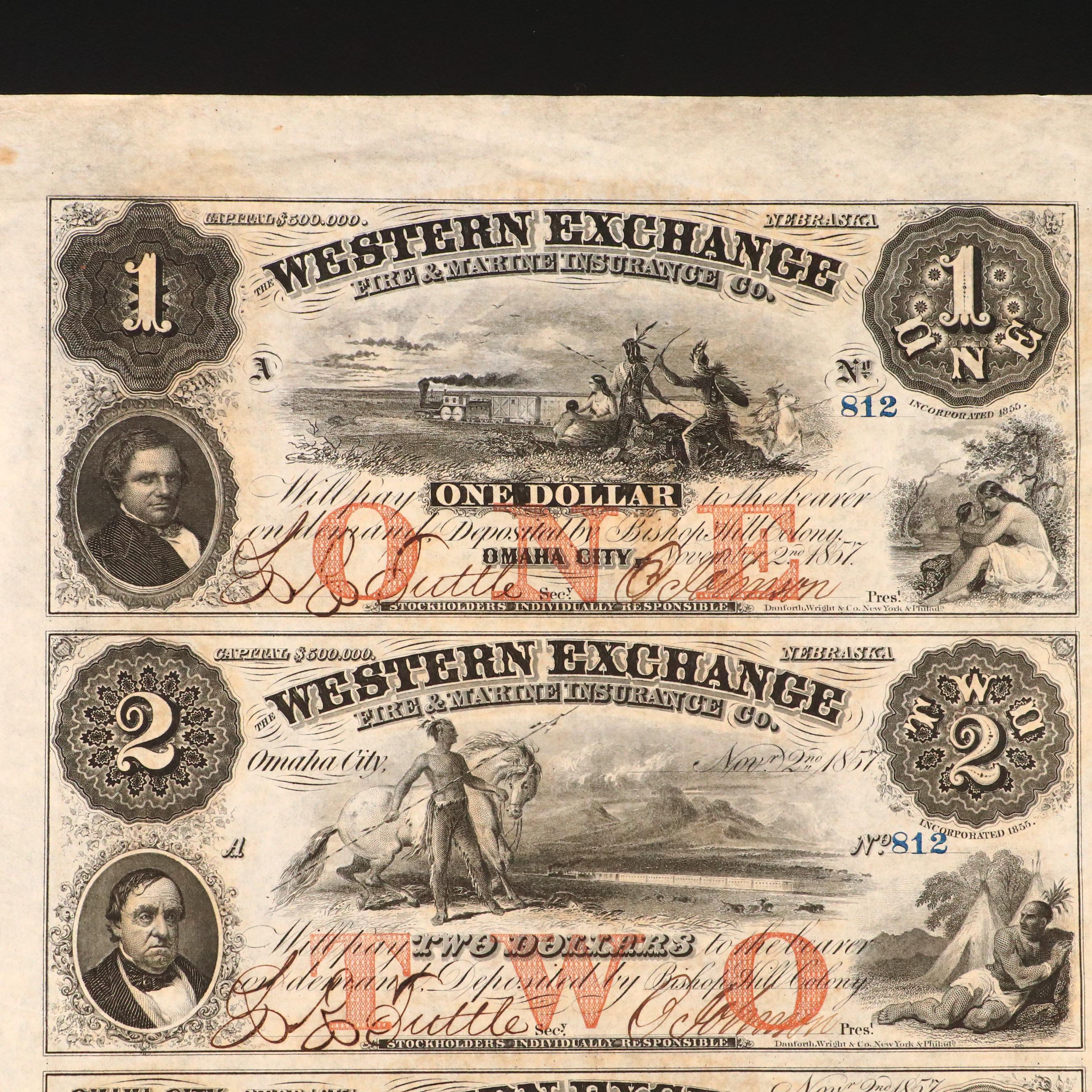 Uncut Obsolete Currency Note Sheets, 1857