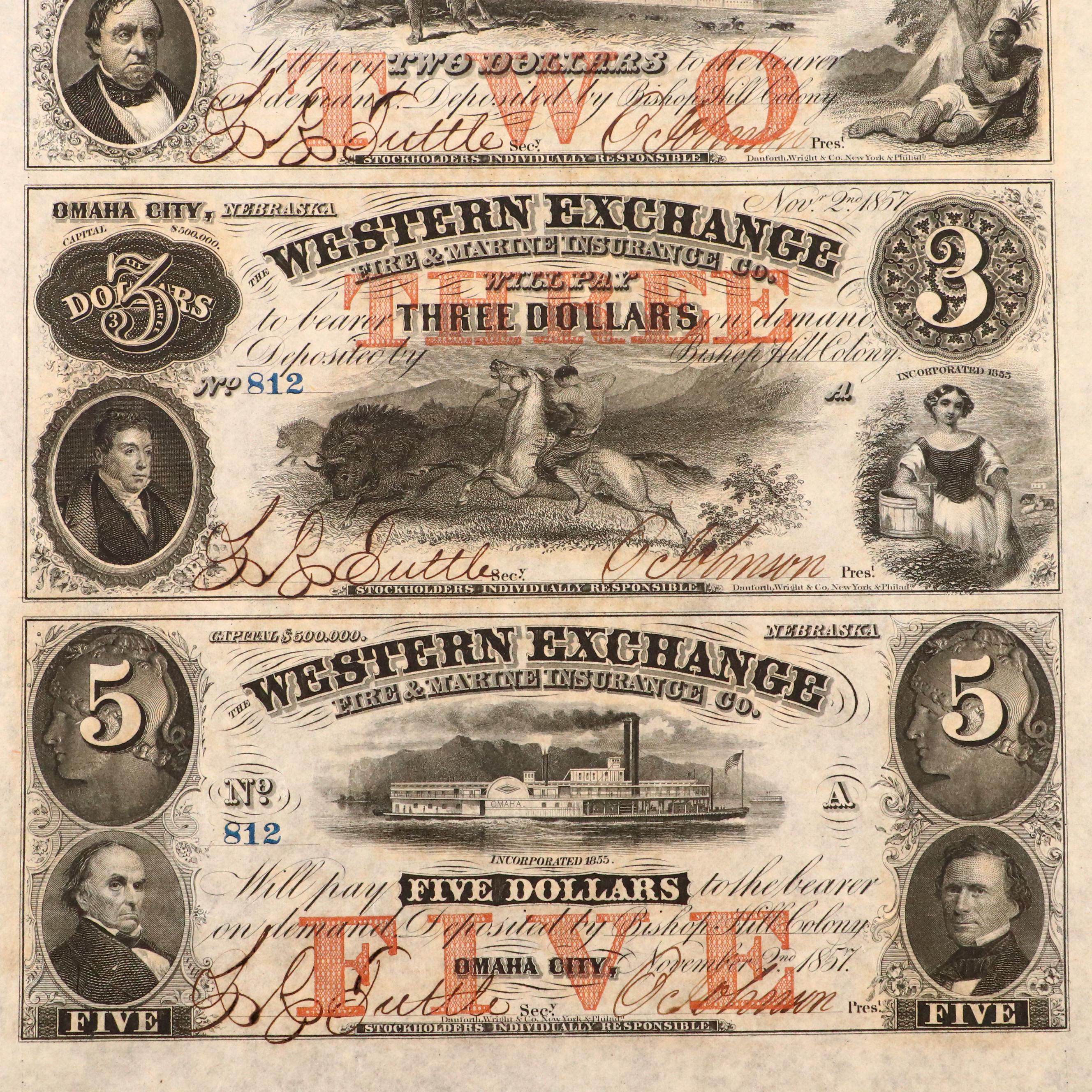 Uncut Obsolete Currency Note Sheets, 1857