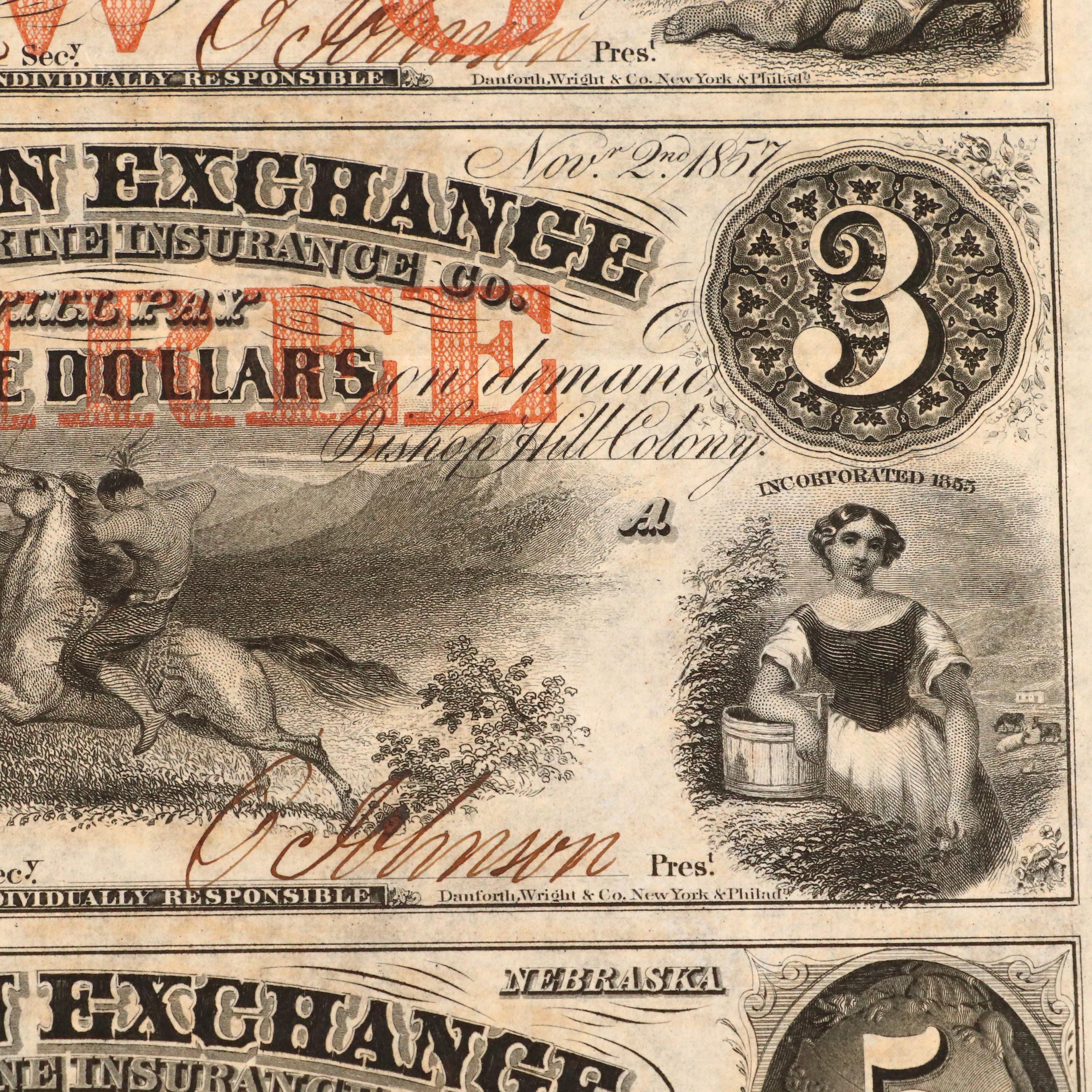 Uncut Obsolete Currency Note Sheets, 1857
