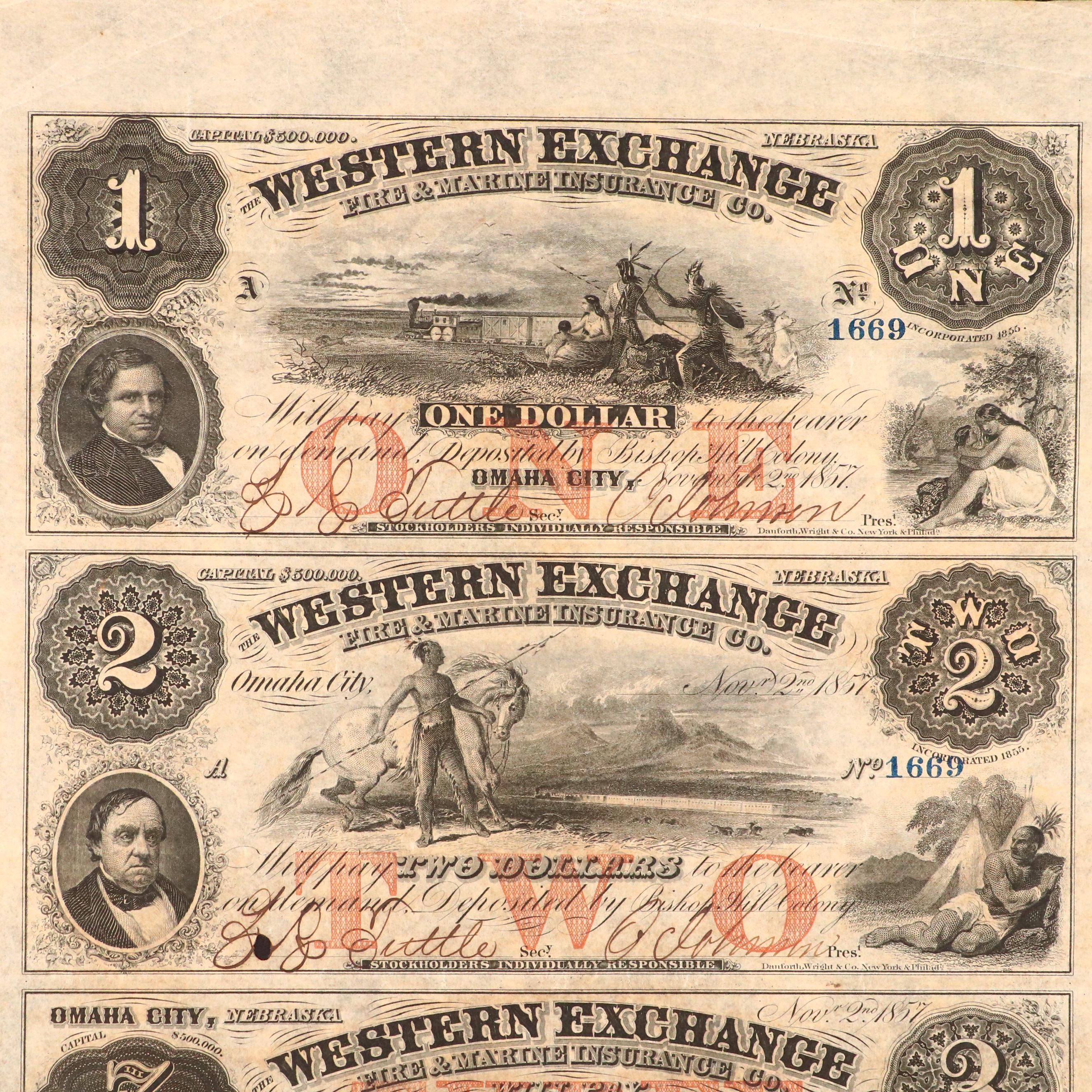 Uncut Obsolete Currency Note Sheets, 1857