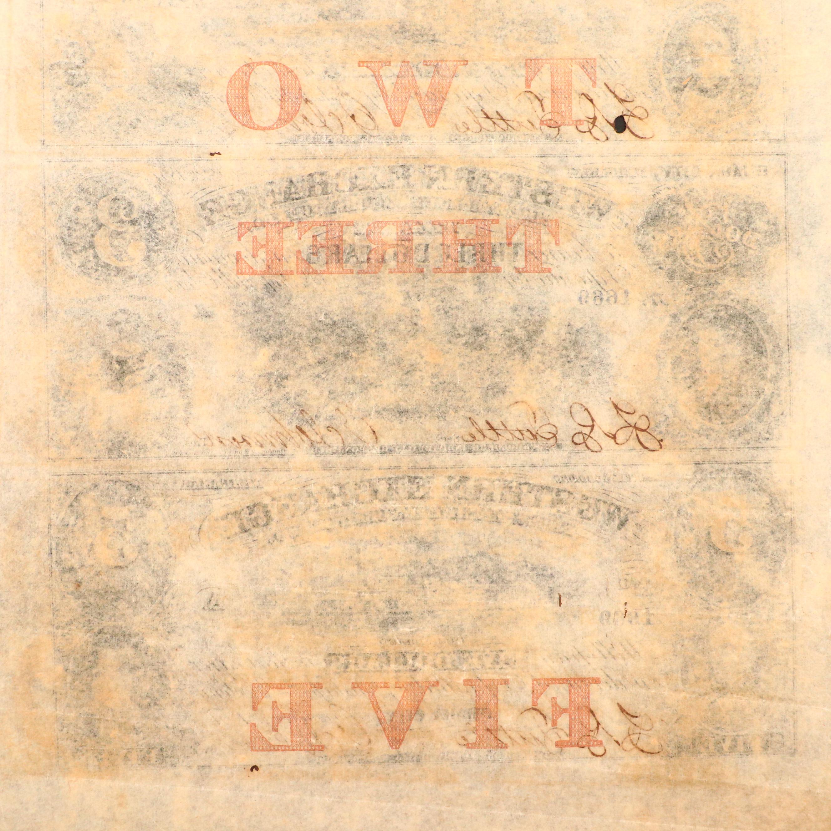 Uncut Obsolete Currency Note Sheets, 1857