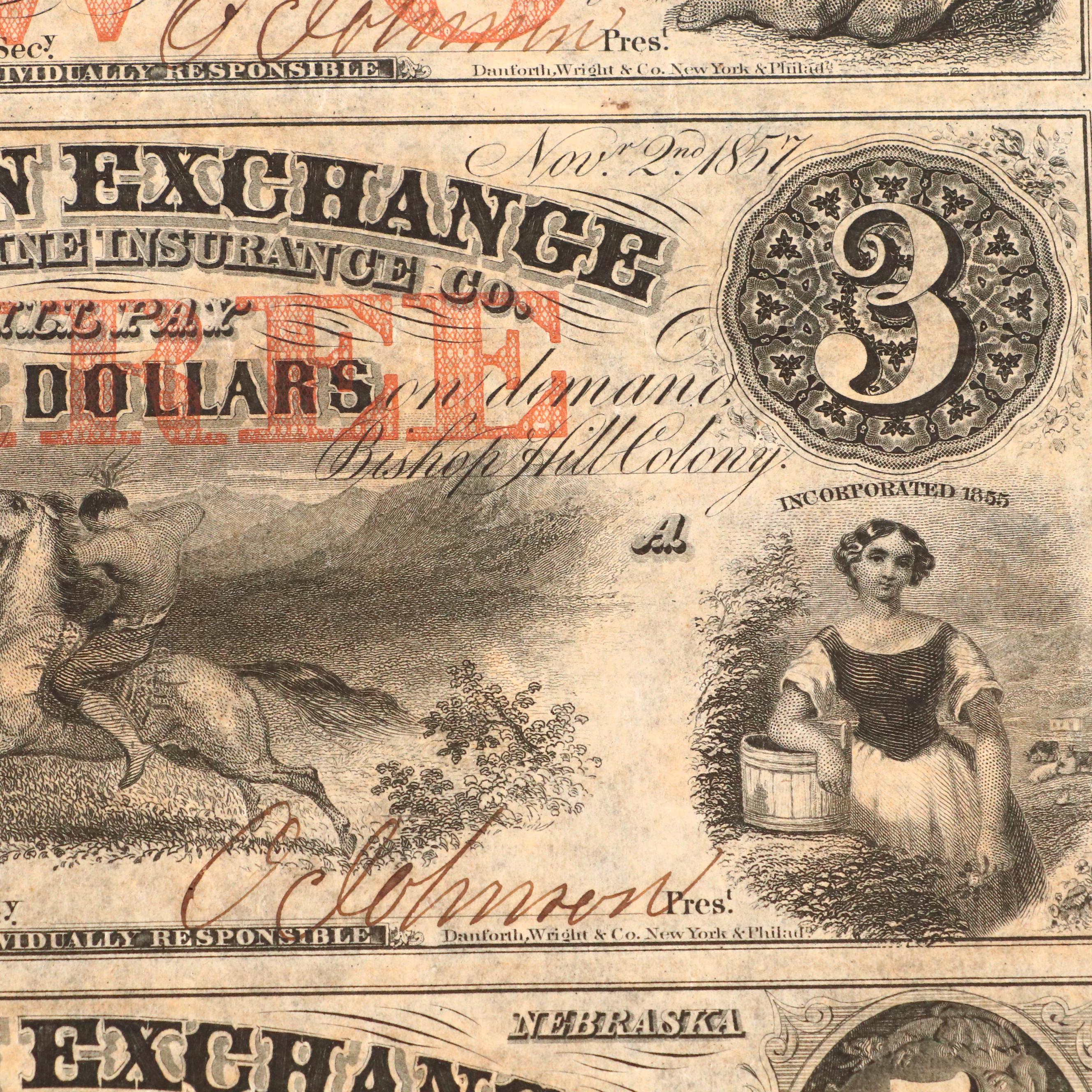 Uncut Obsolete Currency Note Sheets, 1857