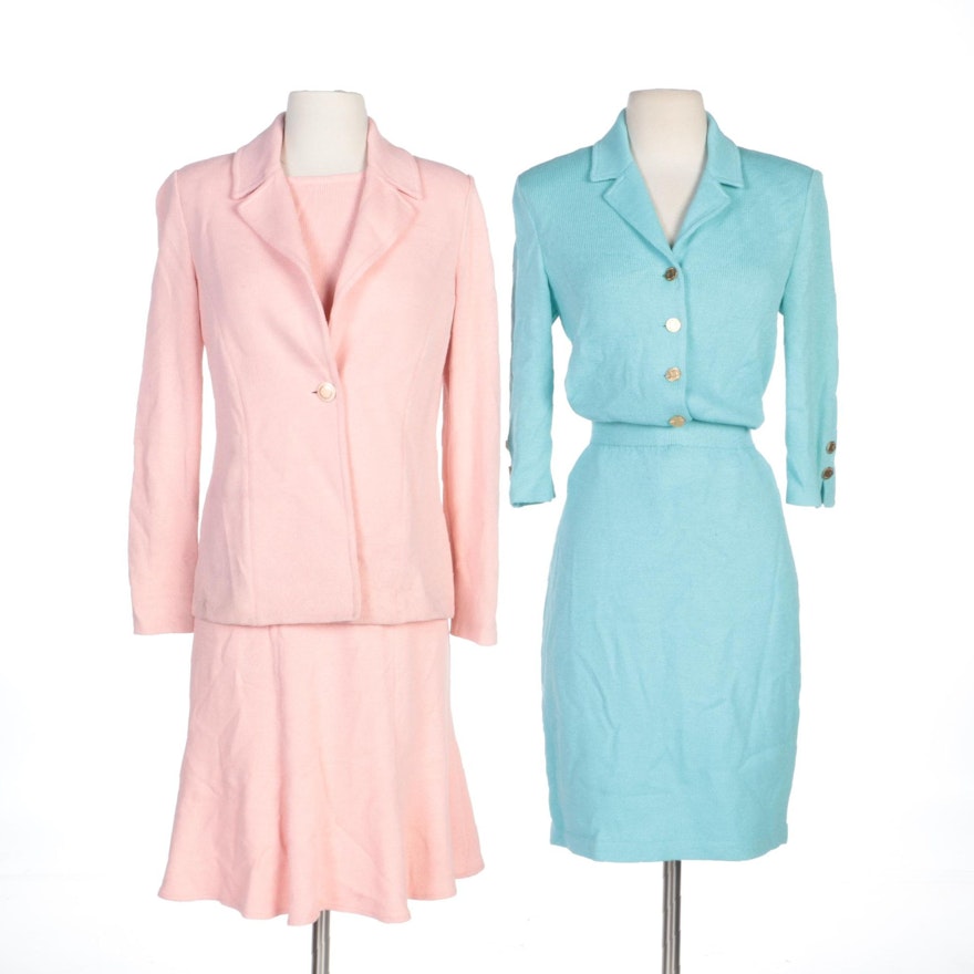 St. John Brand Blue and Pink Knit Skirt Suits and Separates