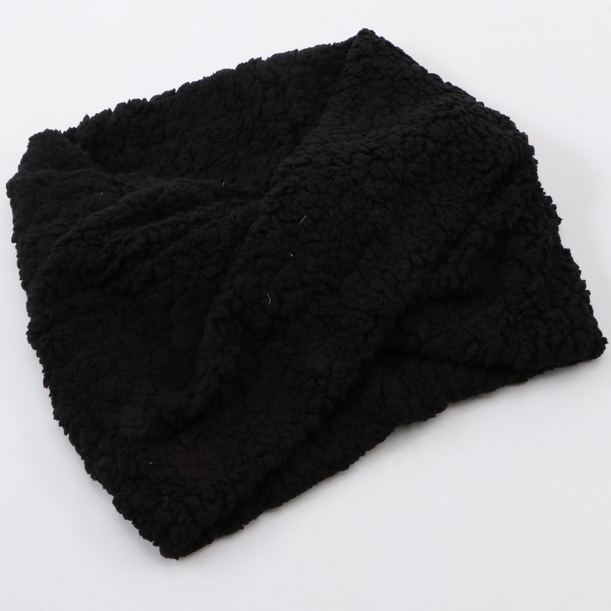 DKNY Black and White Knit Stocking Cap with INC Black Faux Fur Infinity Scarf