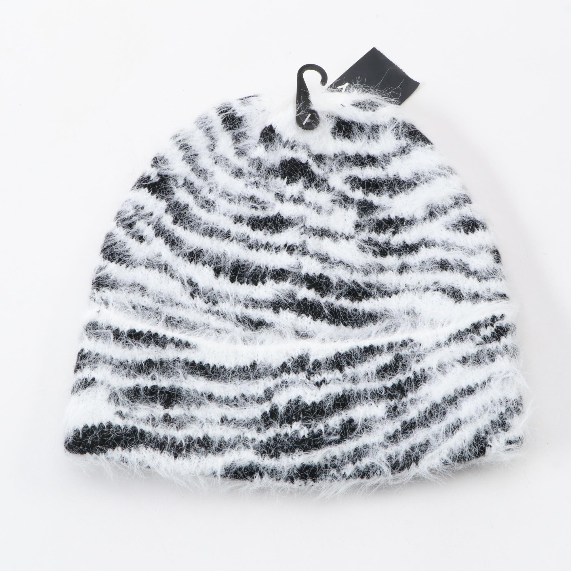 DKNY Black and White Knit Stocking Cap with INC Black Faux Fur Infinity Scarf