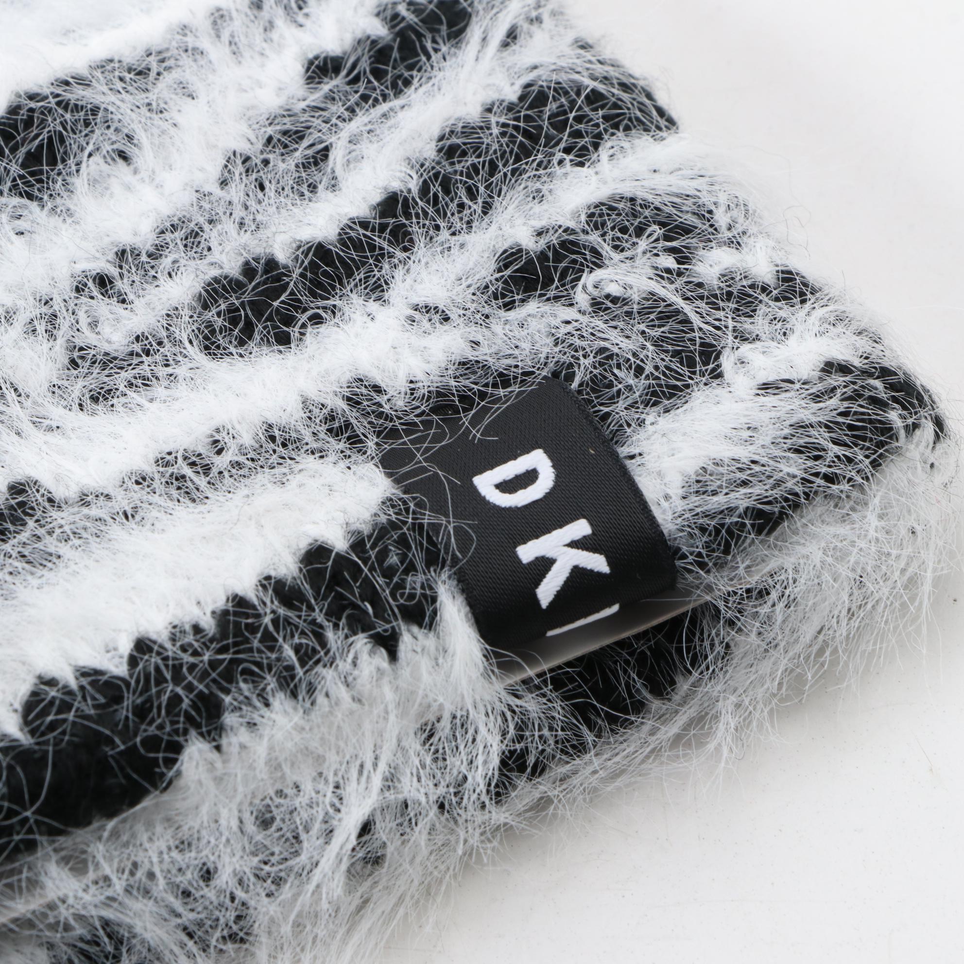DKNY Black and White Knit Stocking Cap with INC Black Faux Fur Infinity Scarf