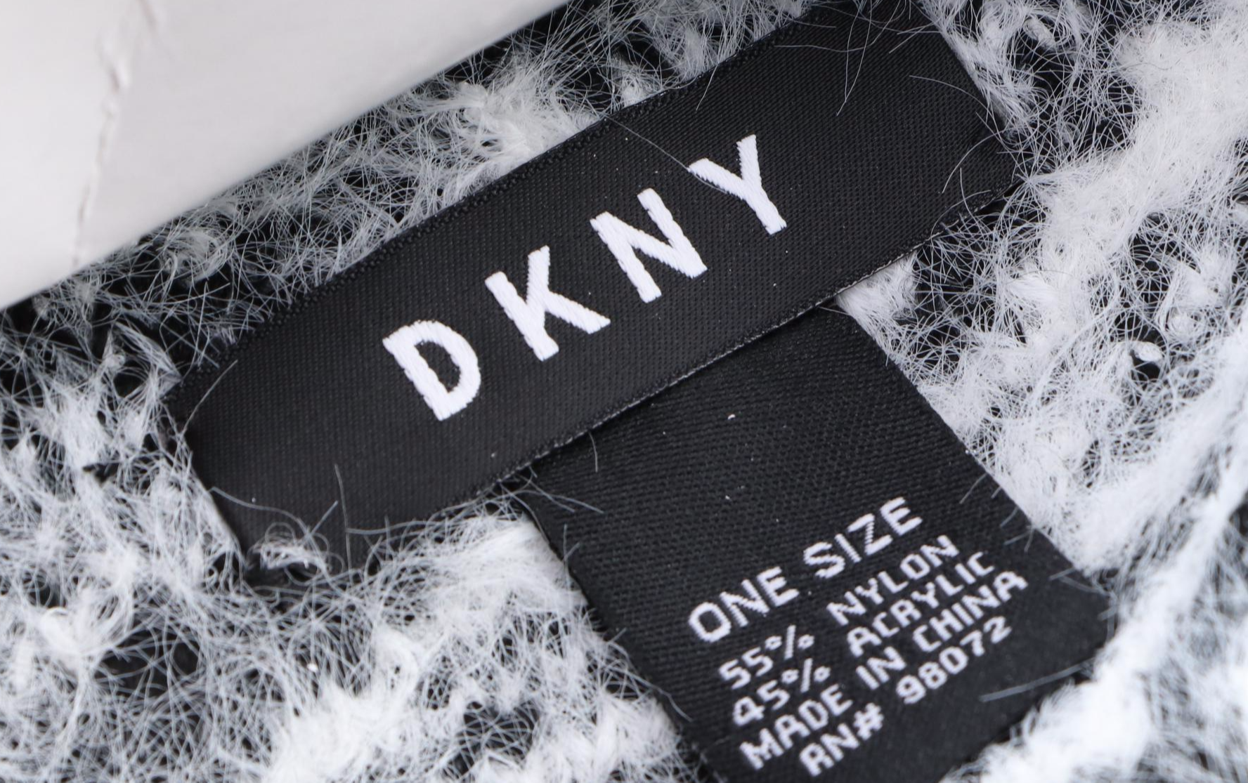 DKNY Black and White Knit Stocking Cap with INC Black Faux Fur Infinity Scarf