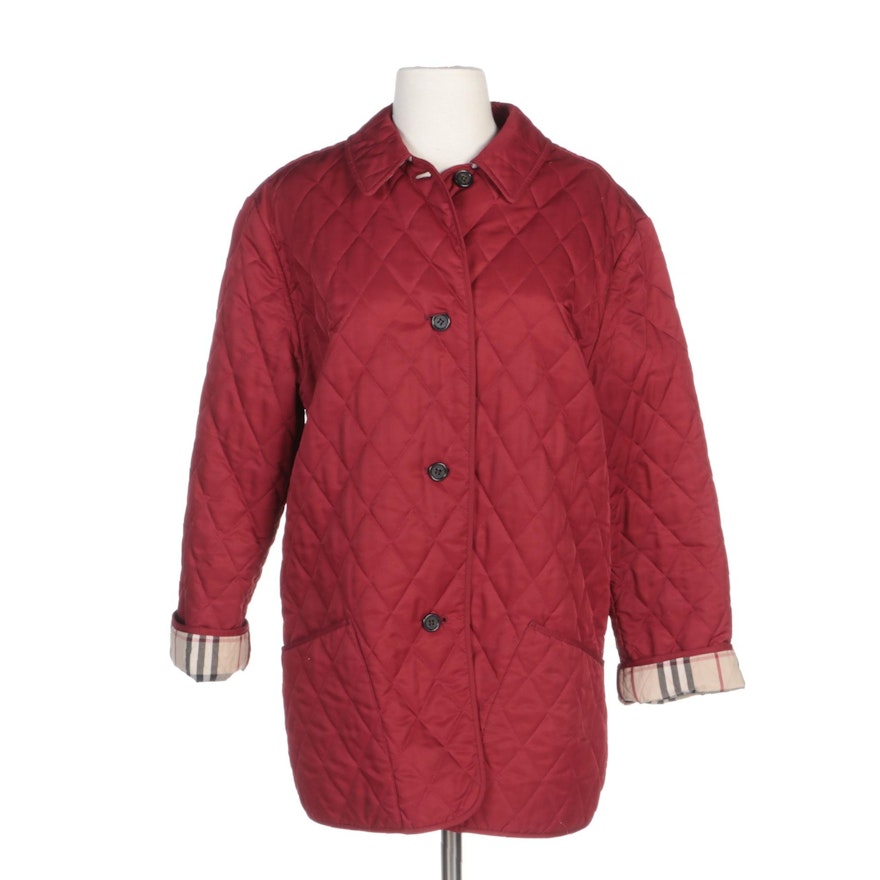 Burberry London Red Quilted Jacket with "Nova Check" Lining