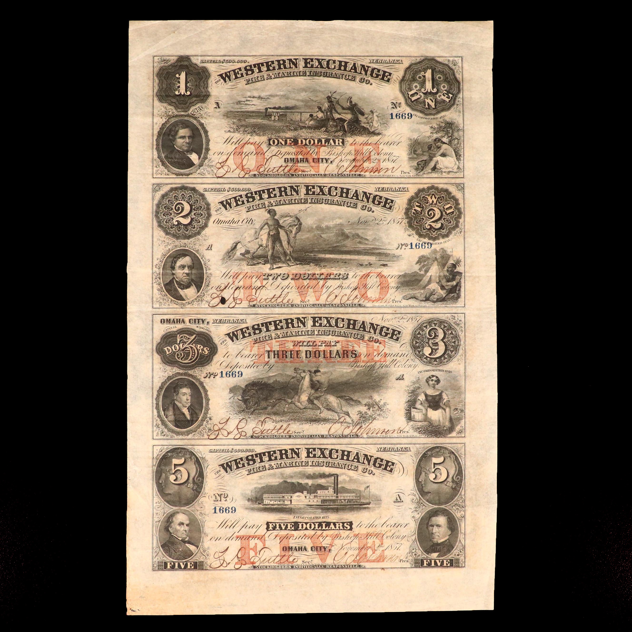 Uncut Obsolete Currency Note Sheets, 1857