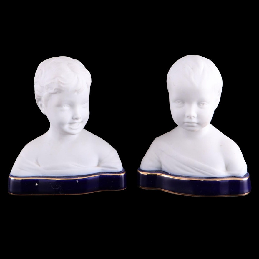 Sèvres Style French Limoges Bisque Porcelain Busts, Mid-20th Century