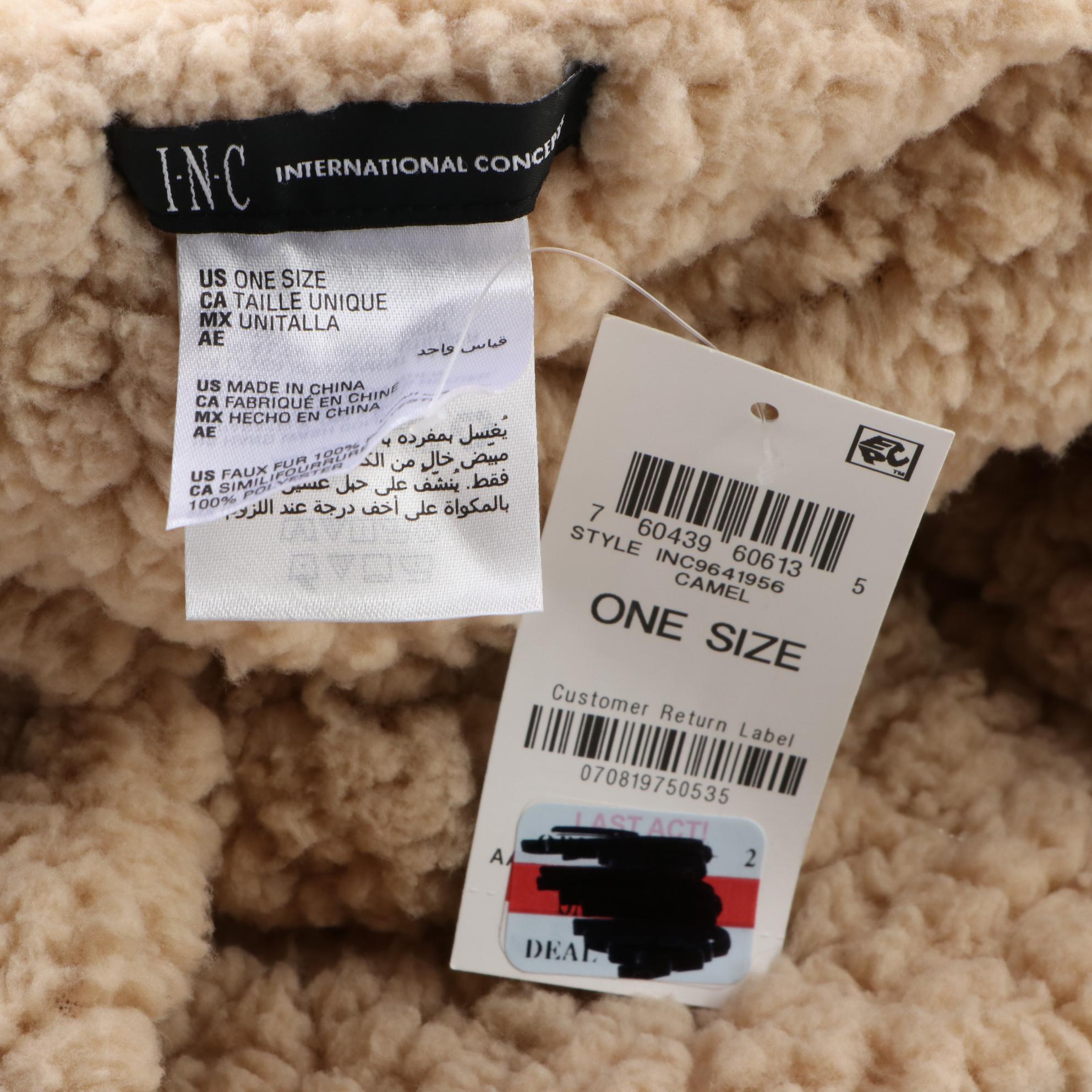 INC  Faux Fur Cap, Infinity Scarf and Earmuffs in Camel