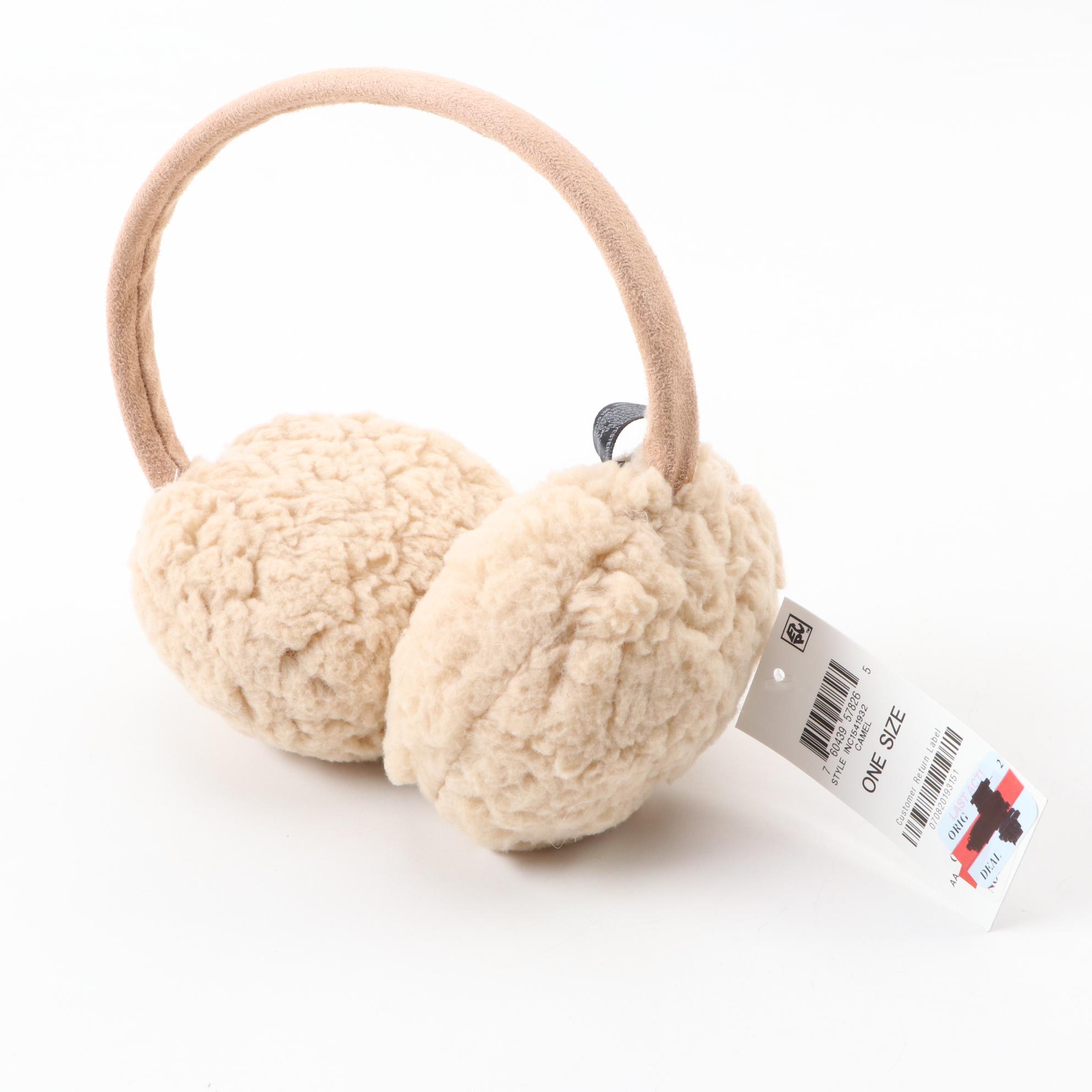 INC  Faux Fur Cap, Infinity Scarf and Earmuffs in Camel