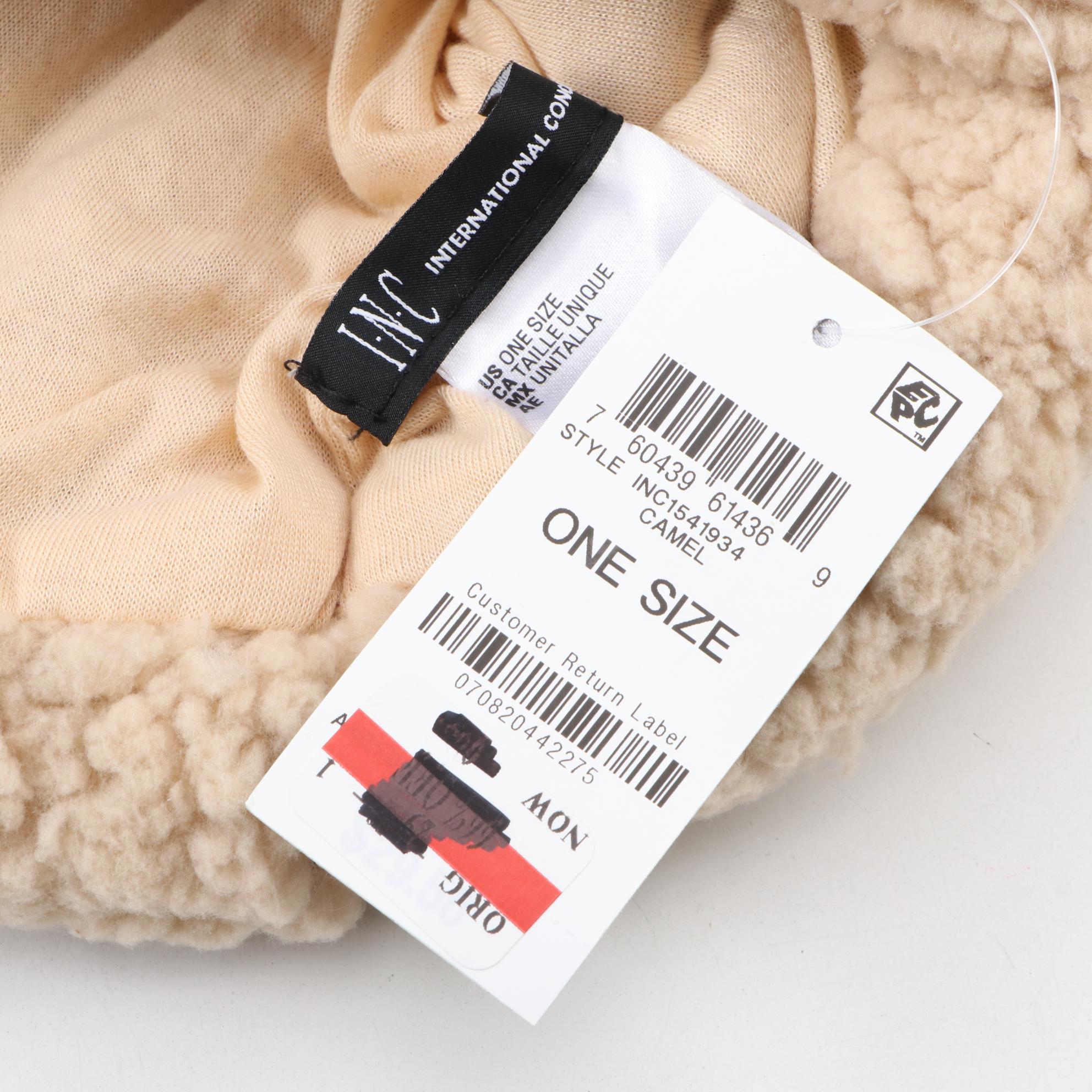 INC  Faux Fur Cap, Infinity Scarf and Earmuffs in Camel