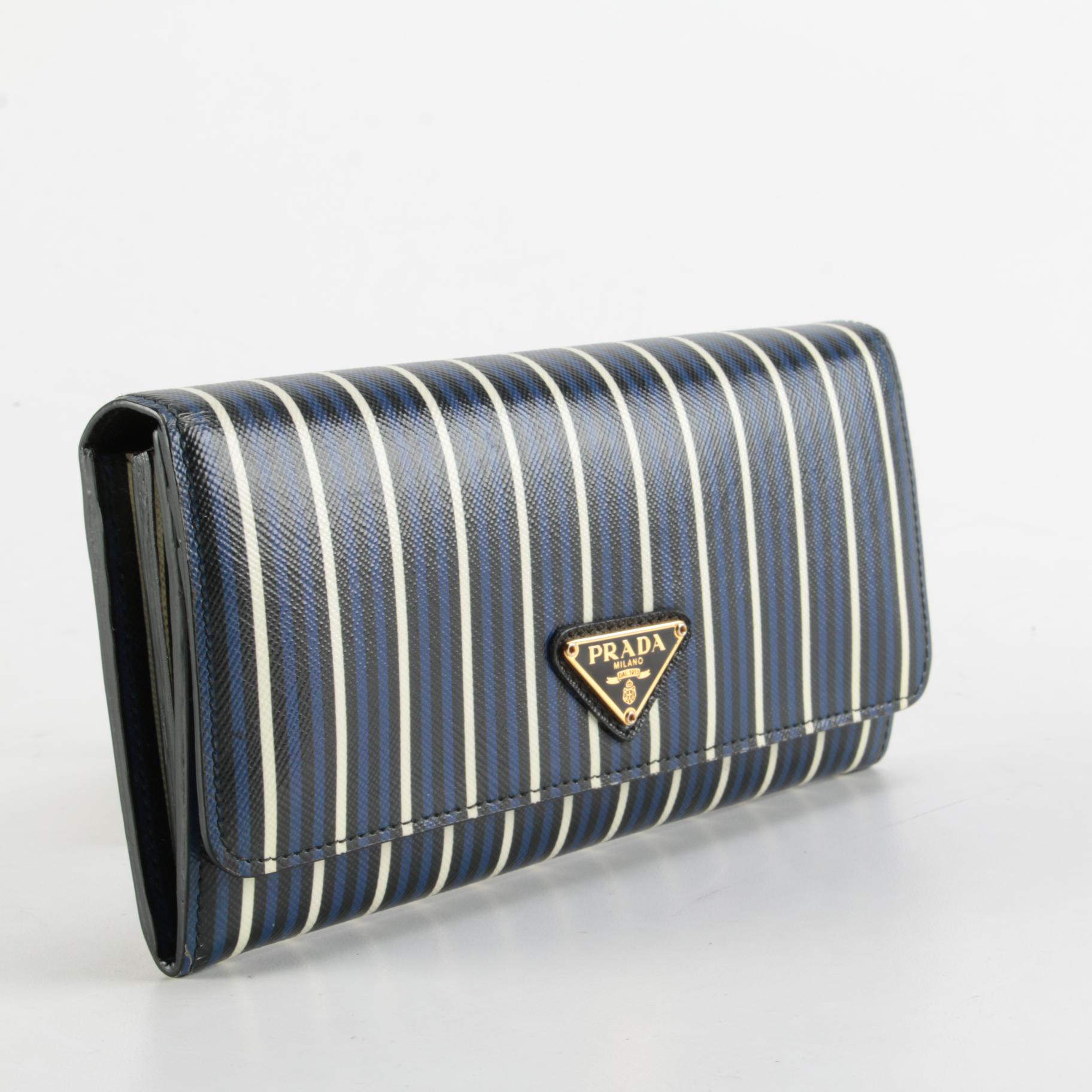 Prada Striped Saffiano Leather Continental Wallet