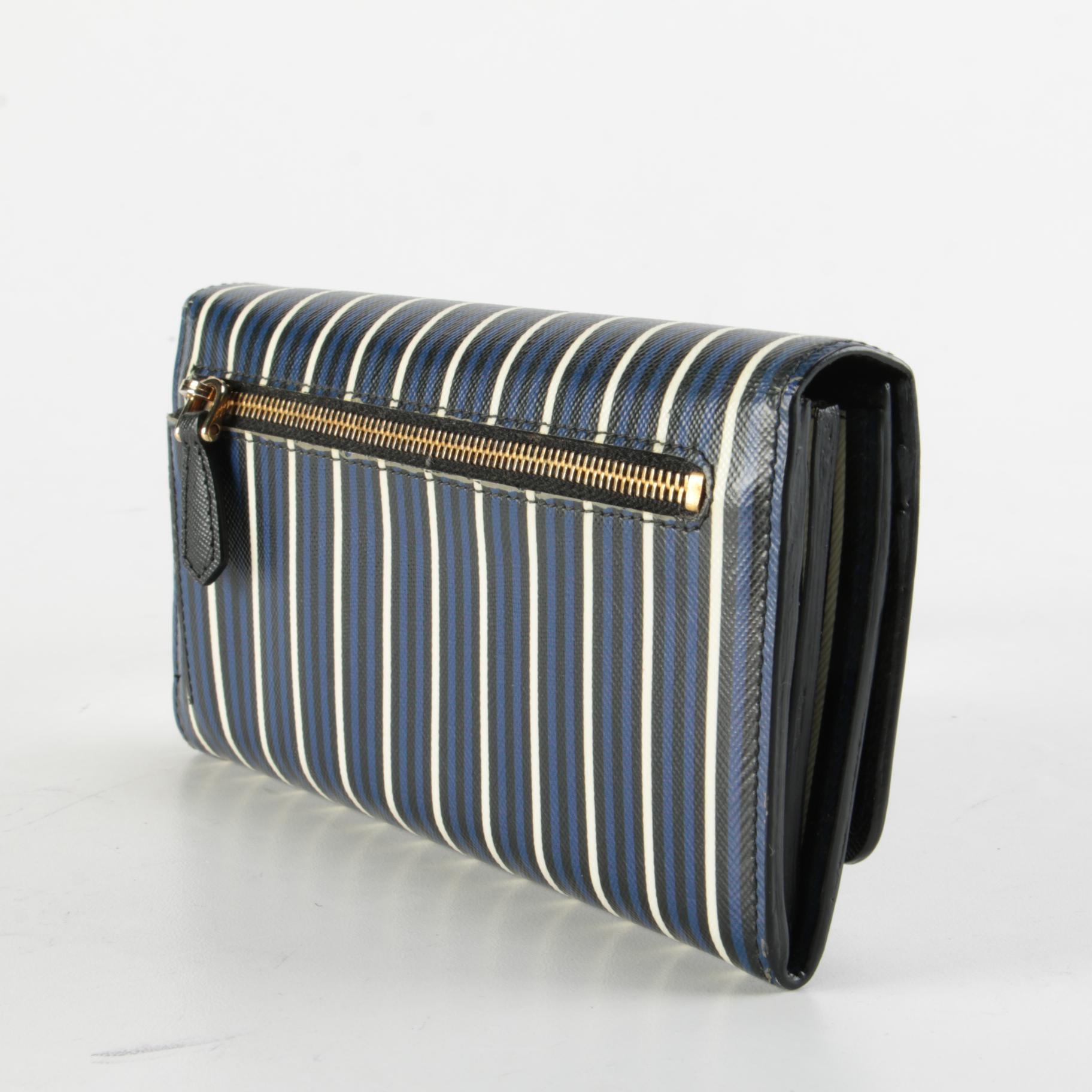 Prada Striped Saffiano Leather Continental Wallet