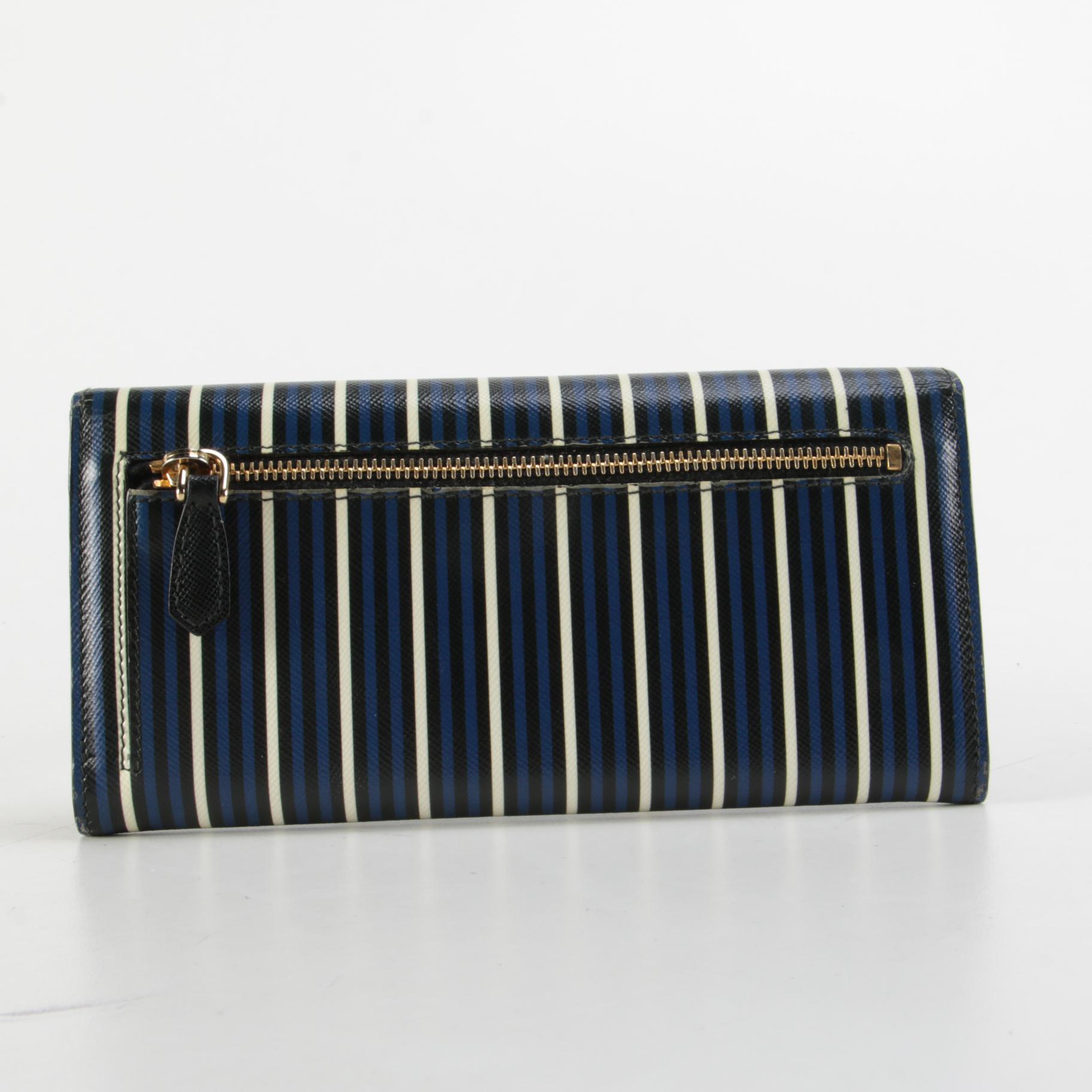 Prada Striped Saffiano Leather Continental Wallet