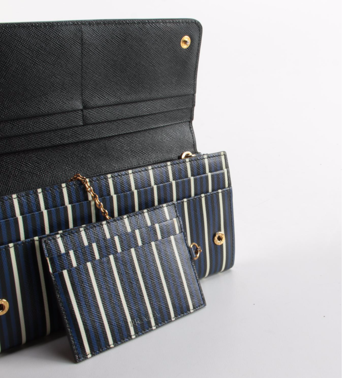 Prada Striped Saffiano Leather Continental Wallet