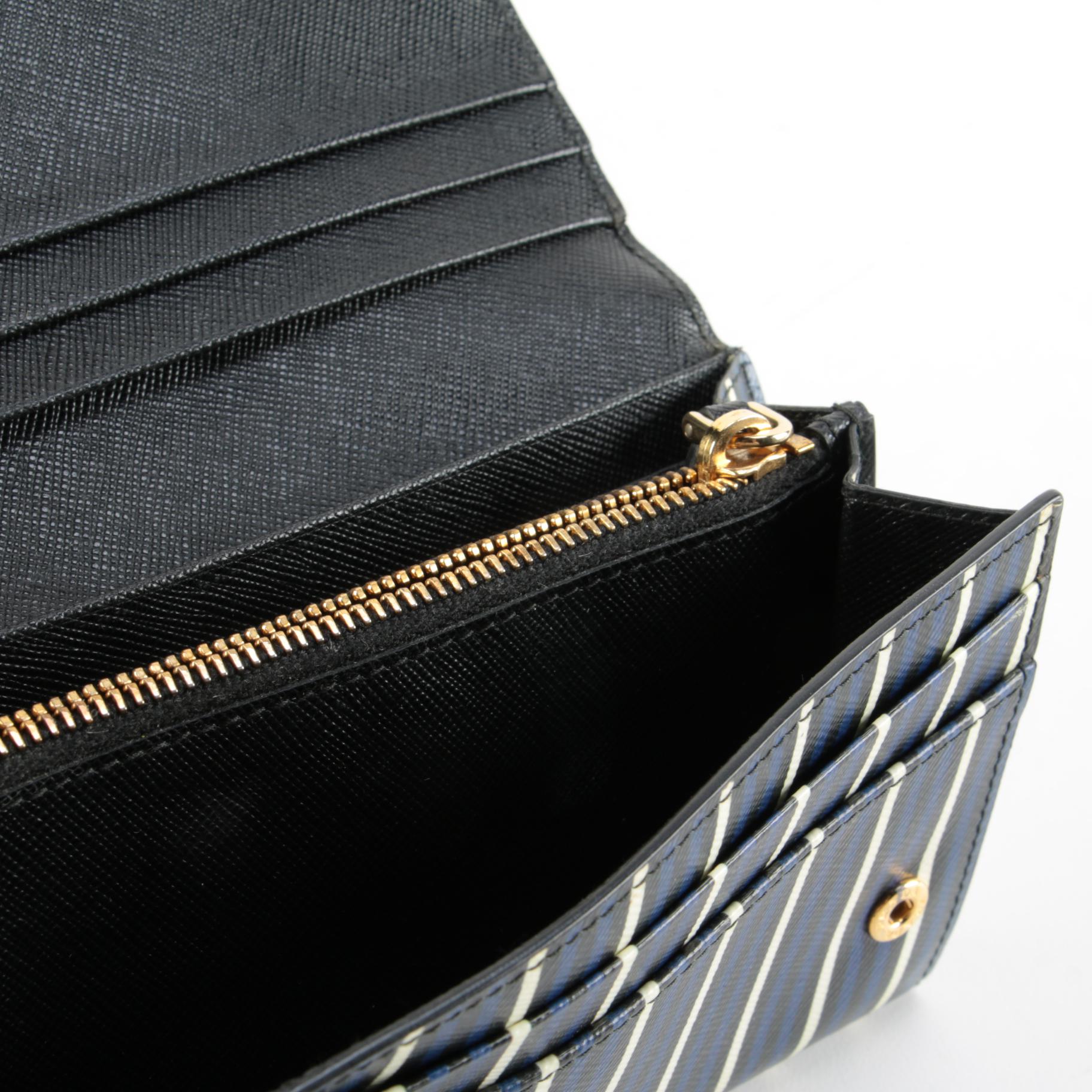 Prada Striped Saffiano Leather Continental Wallet