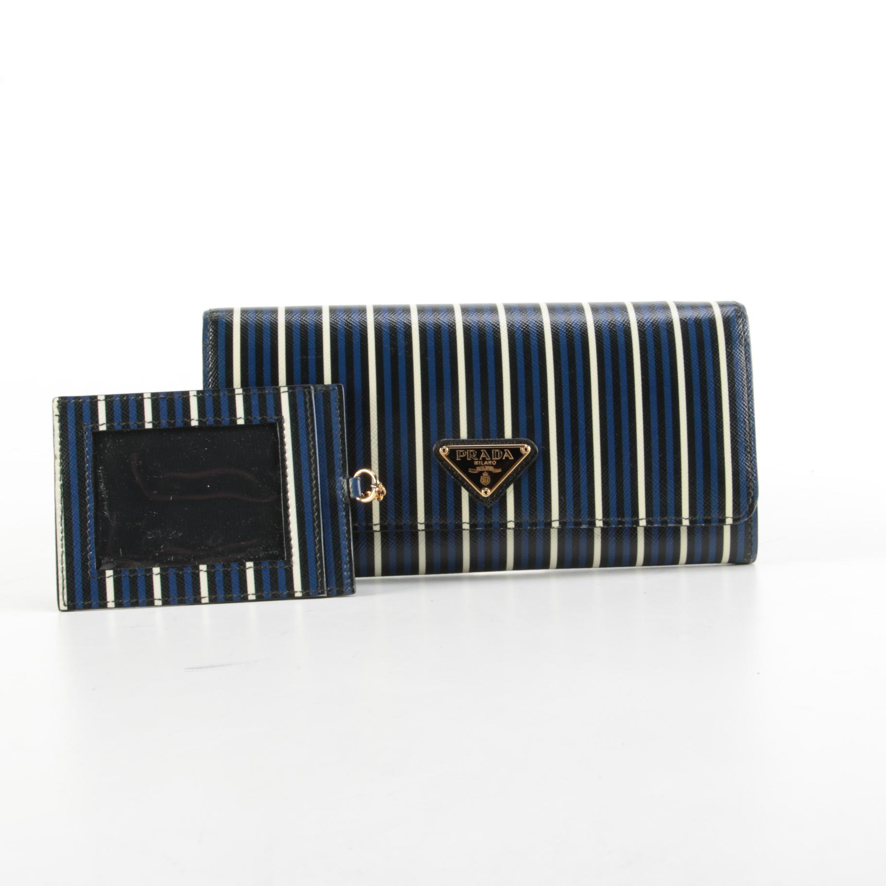 Prada Striped Saffiano Leather Continental Wallet
