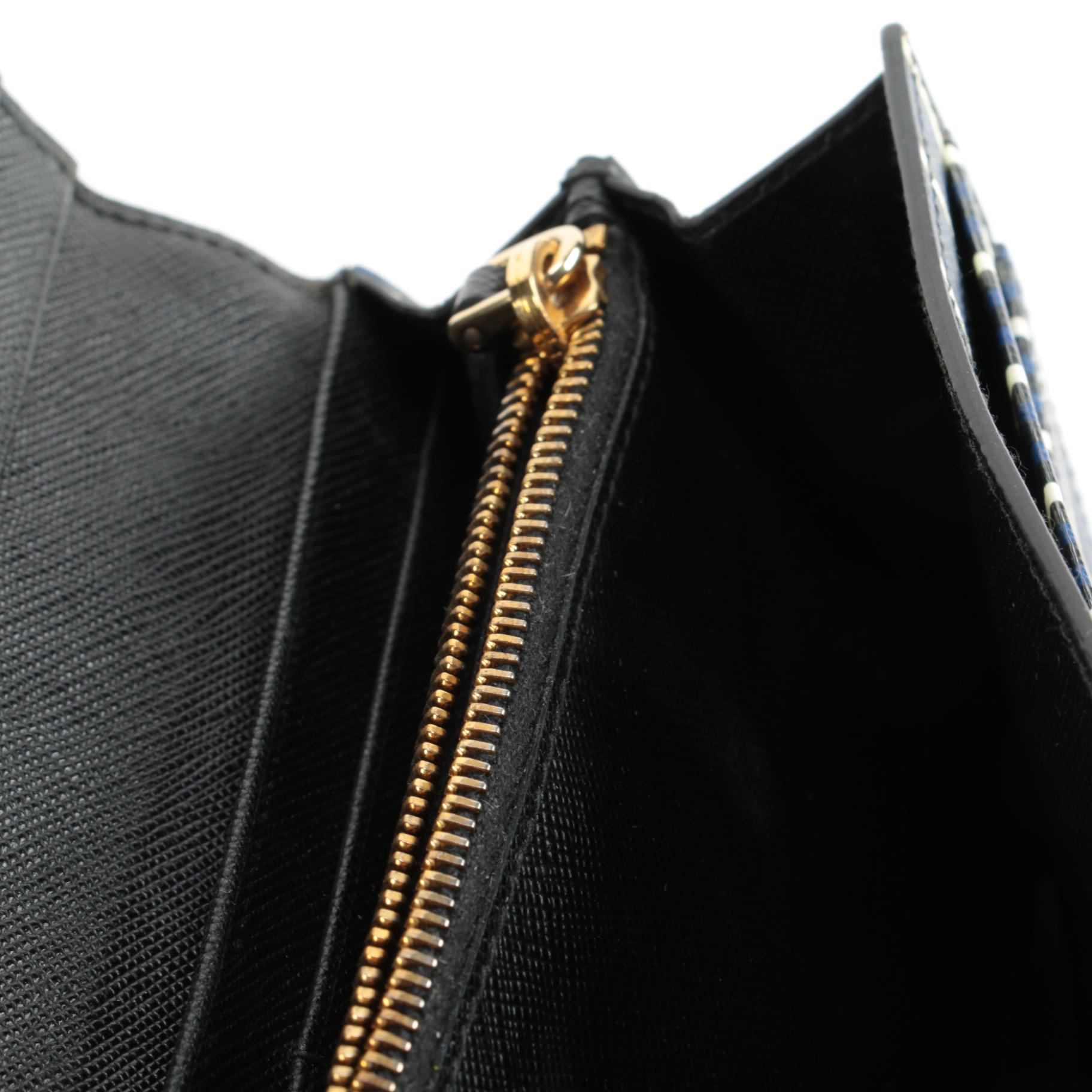 Prada Striped Saffiano Leather Continental Wallet