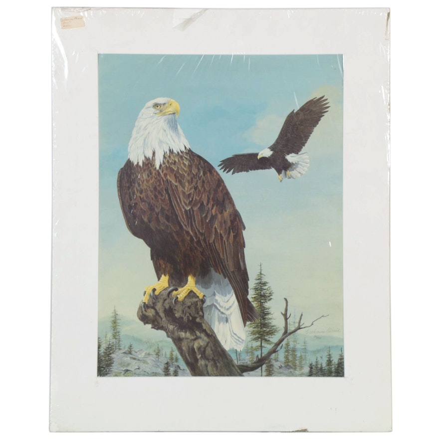 Catherine Girard Offset Lithograph of Bald Eagle, Late 20th Century