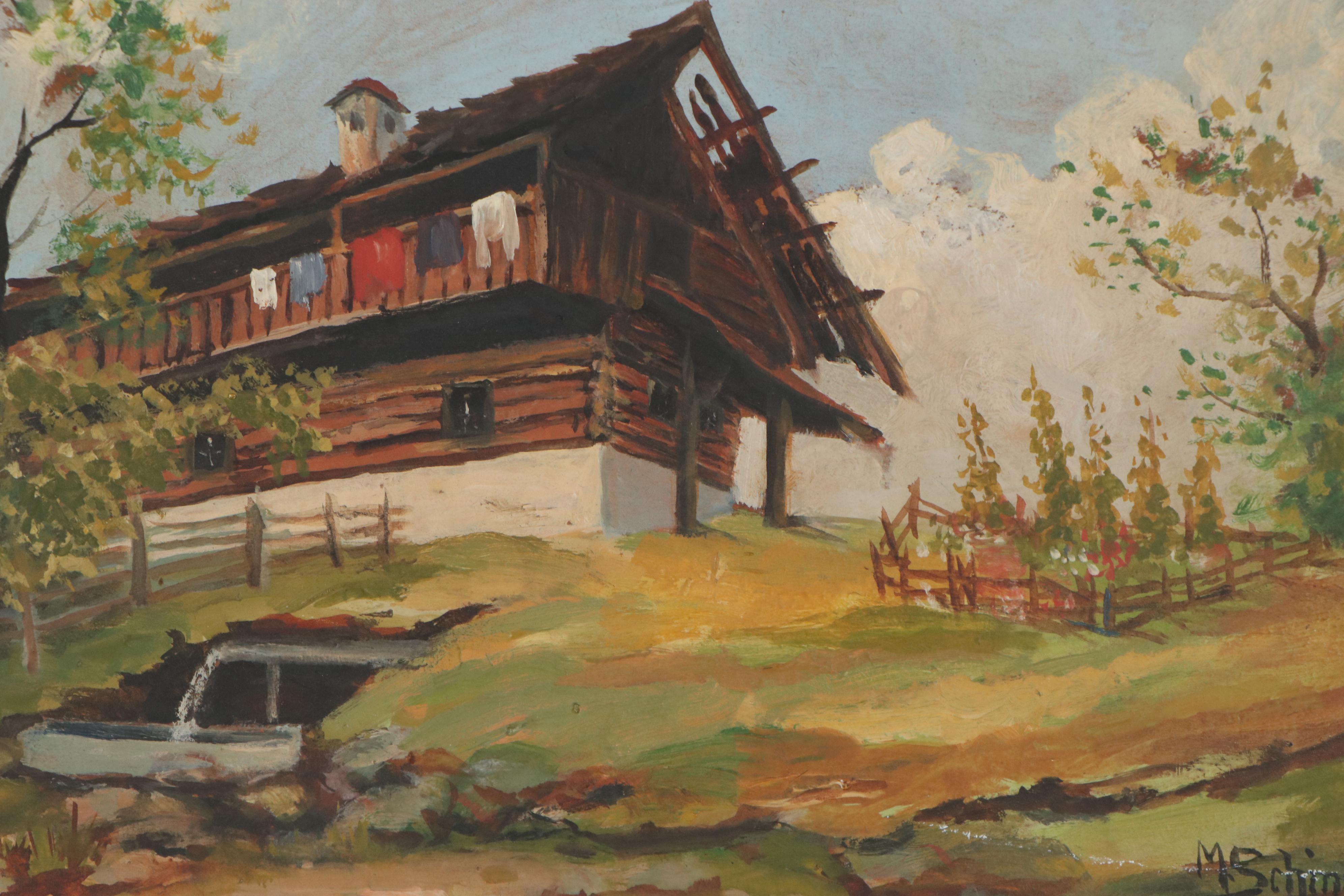 M. Schinzel Oil Painting of Cabin, 1942