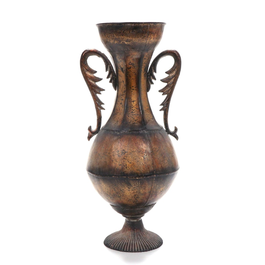 Decorative Pieced Metal Bronze Finish Amphora Vase