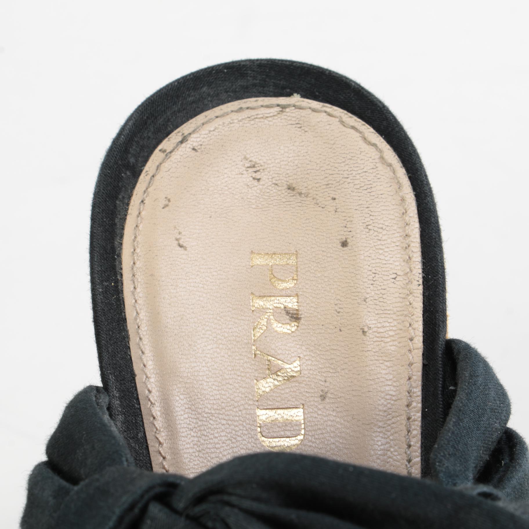 Prada Platform Textile Slingback Cork Wedge Espadrille Sandals