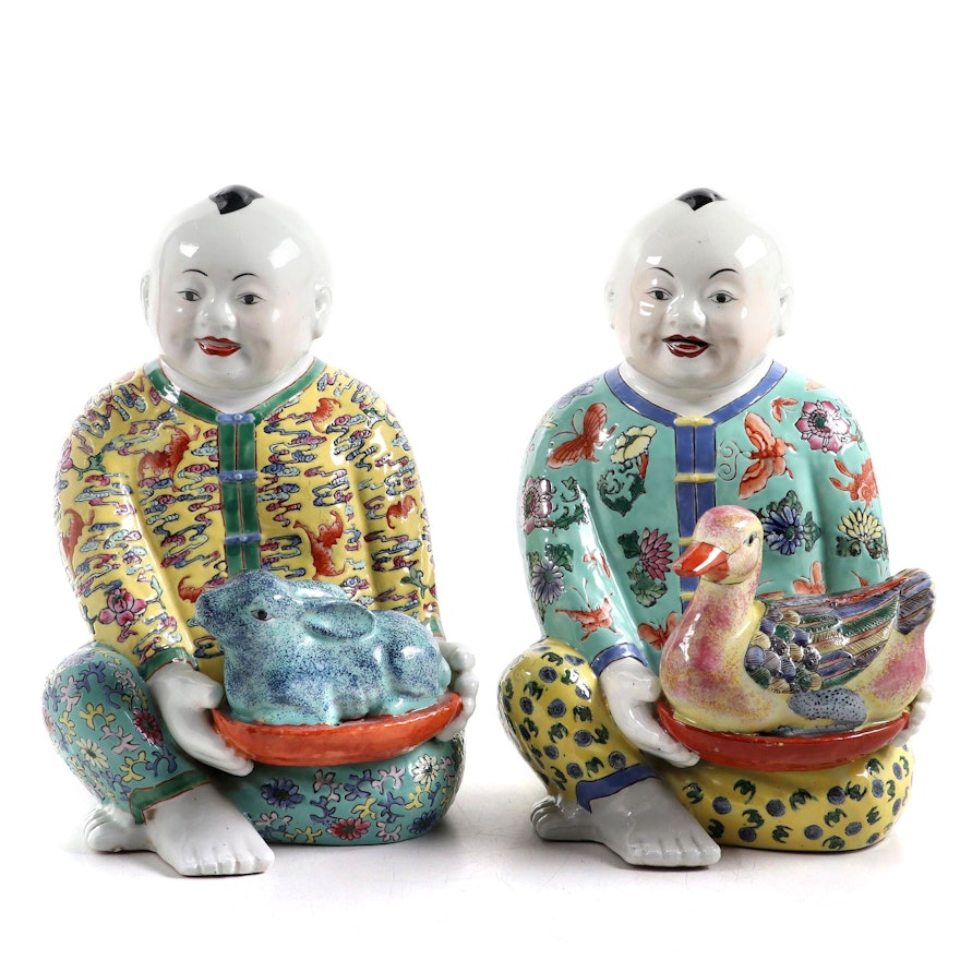 Chinese Children Porcelain Figurines, Mid to Late 20th Century