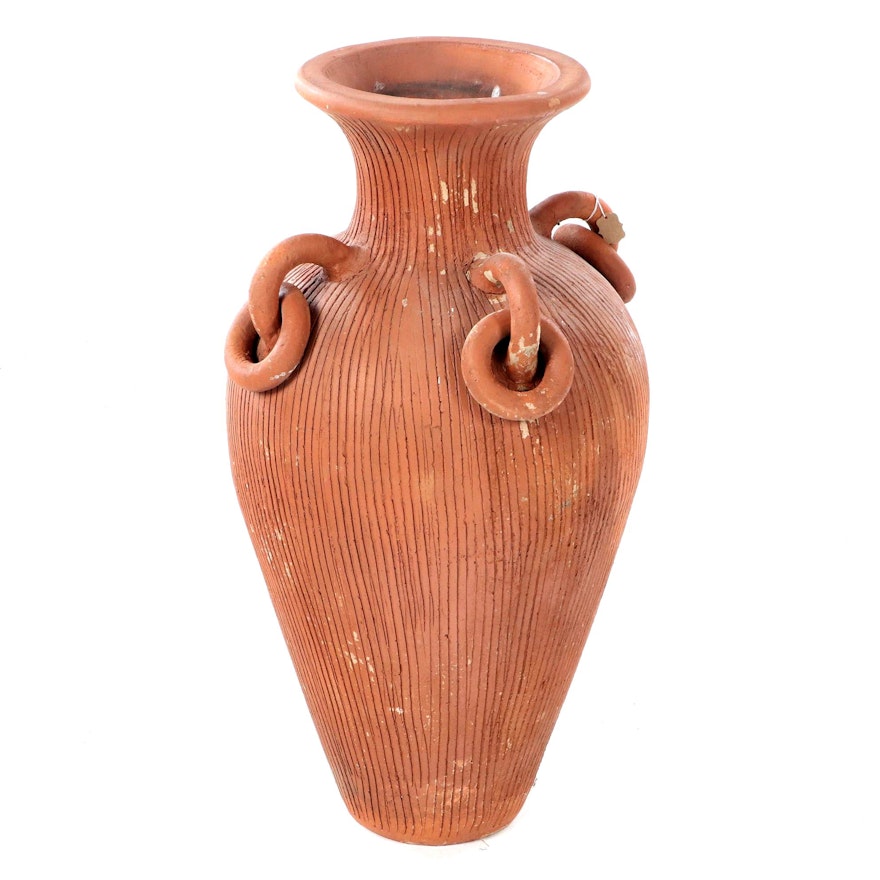 Incised Terracotta Amphora-Form Vase with Ring Handles