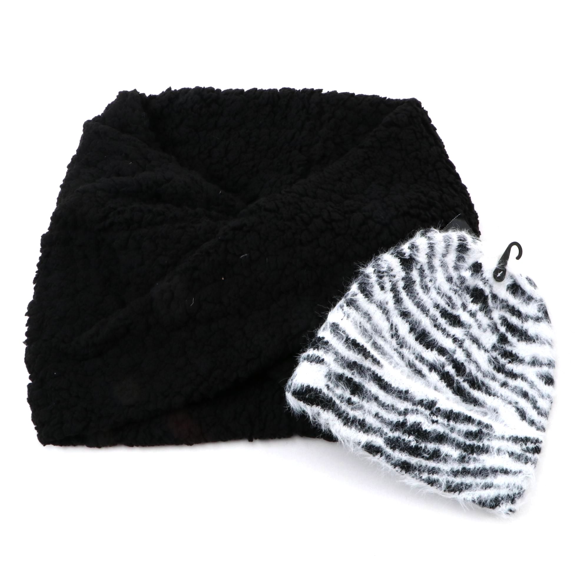 DKNY Black and White Knit Stocking Cap with INC Black Faux Fur Infinity Scarf