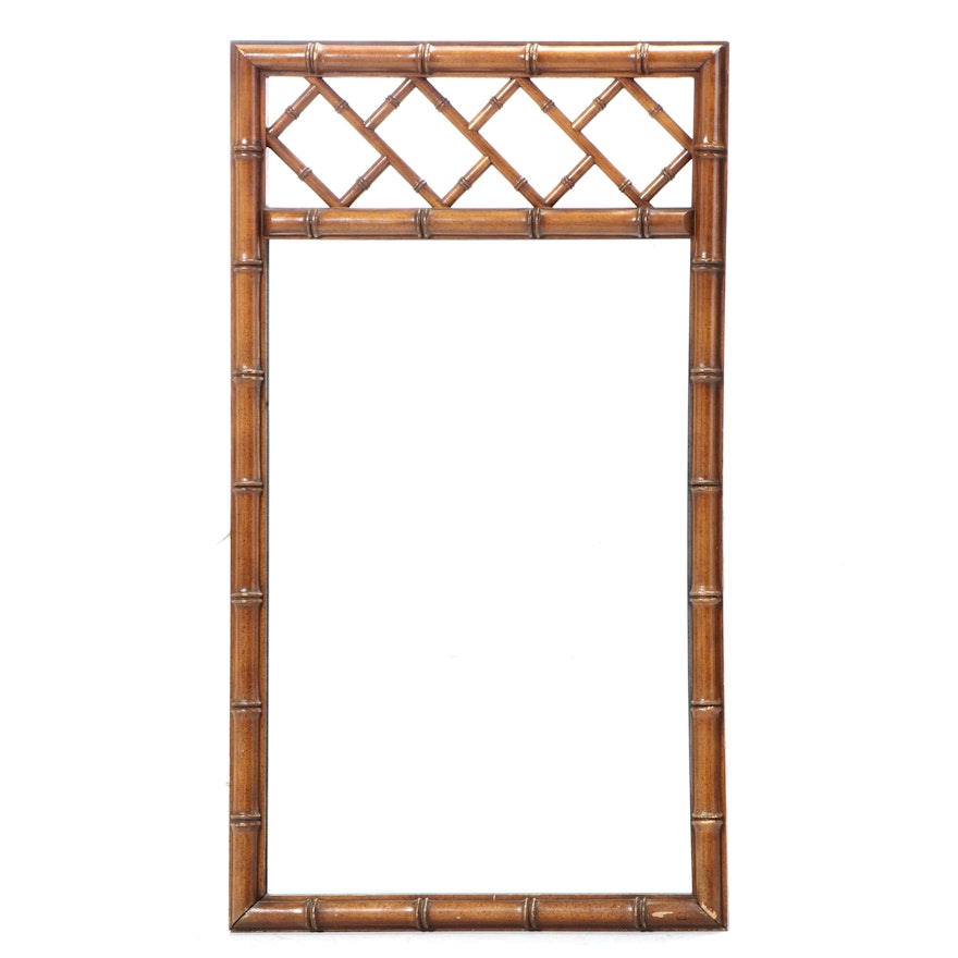 Faux Bamboo Chinese Chippendale Style Framed Wall Mirror, Late 20th Century