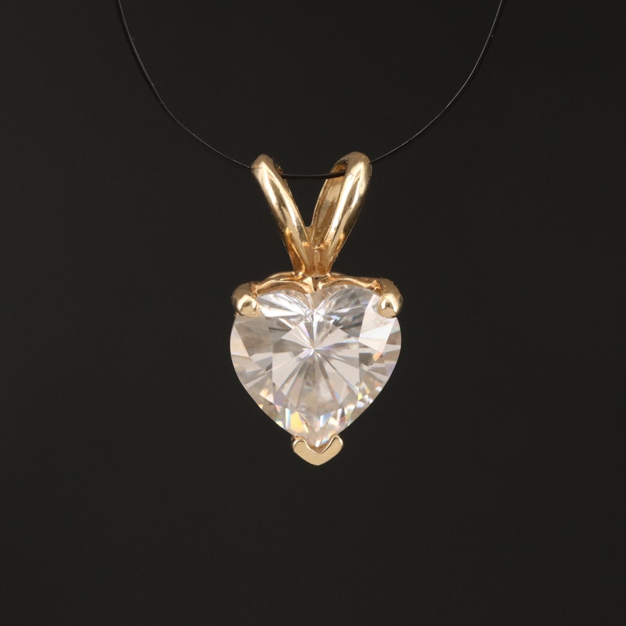 14K Heart Faceted Moissanite Pendant