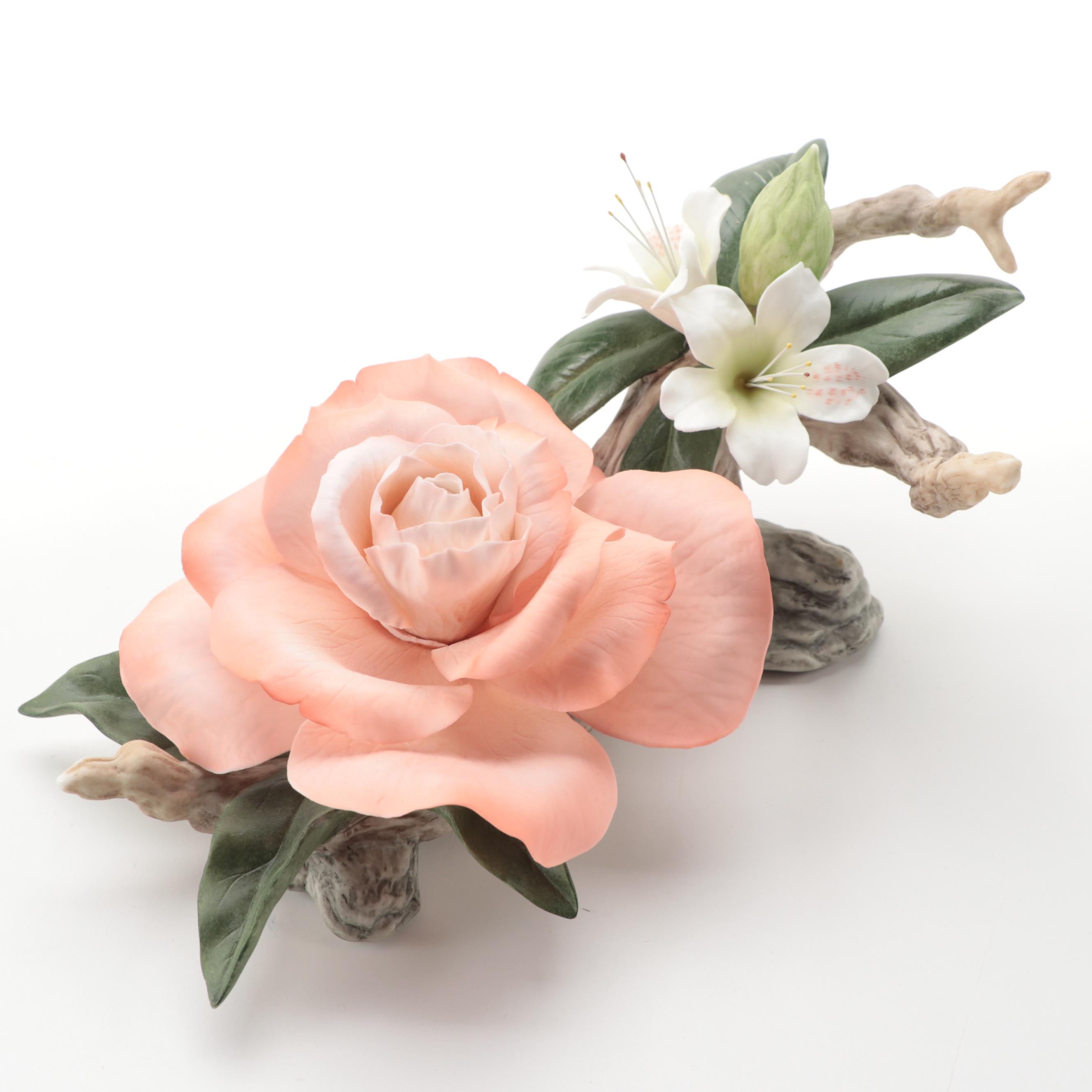 Boehm "Barbara Bush Rose" and "Helen Boehm Yellow Iris" Porcelain Figurines