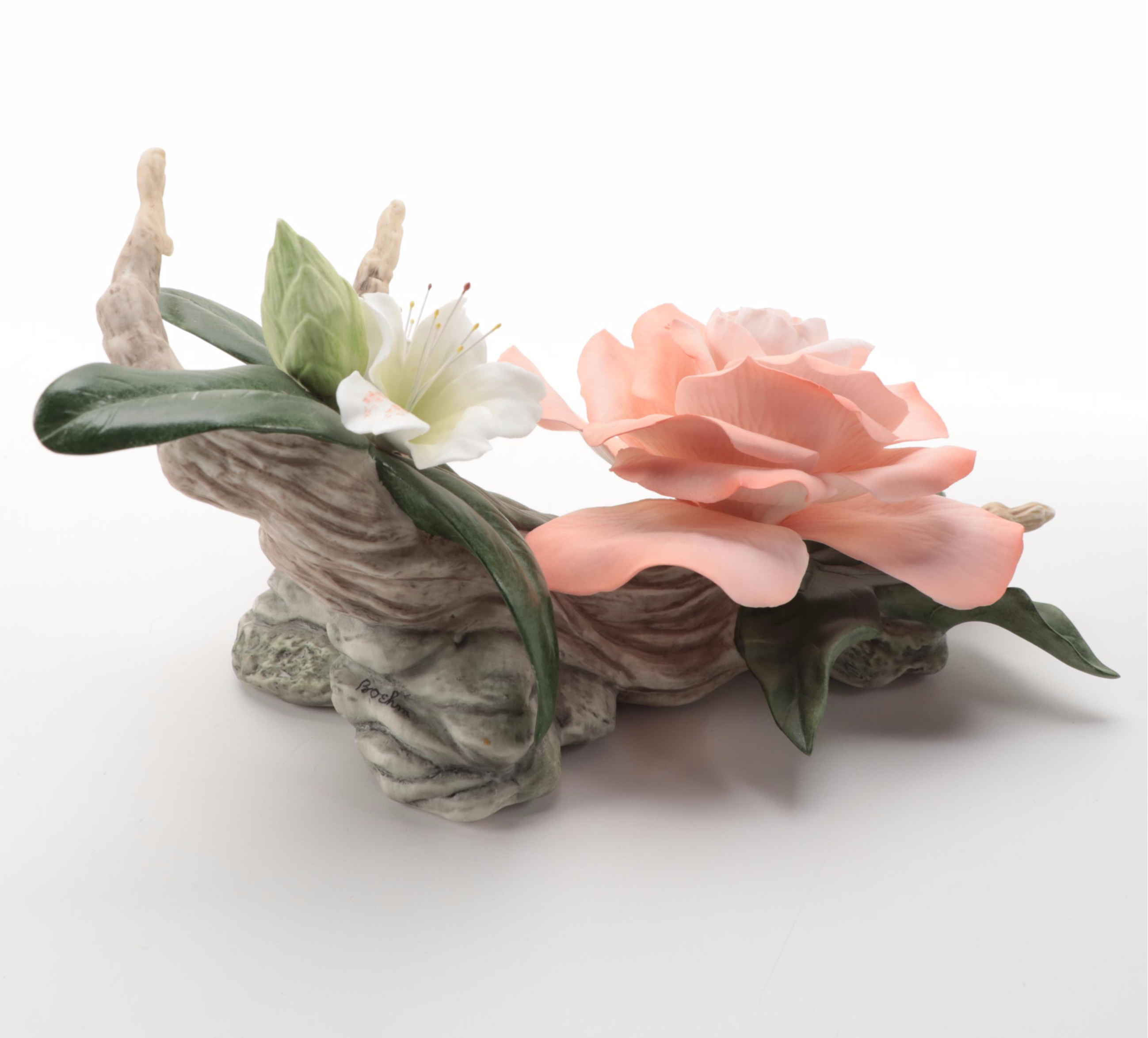 Boehm "Barbara Bush Rose" and "Helen Boehm Yellow Iris" Porcelain Figurines