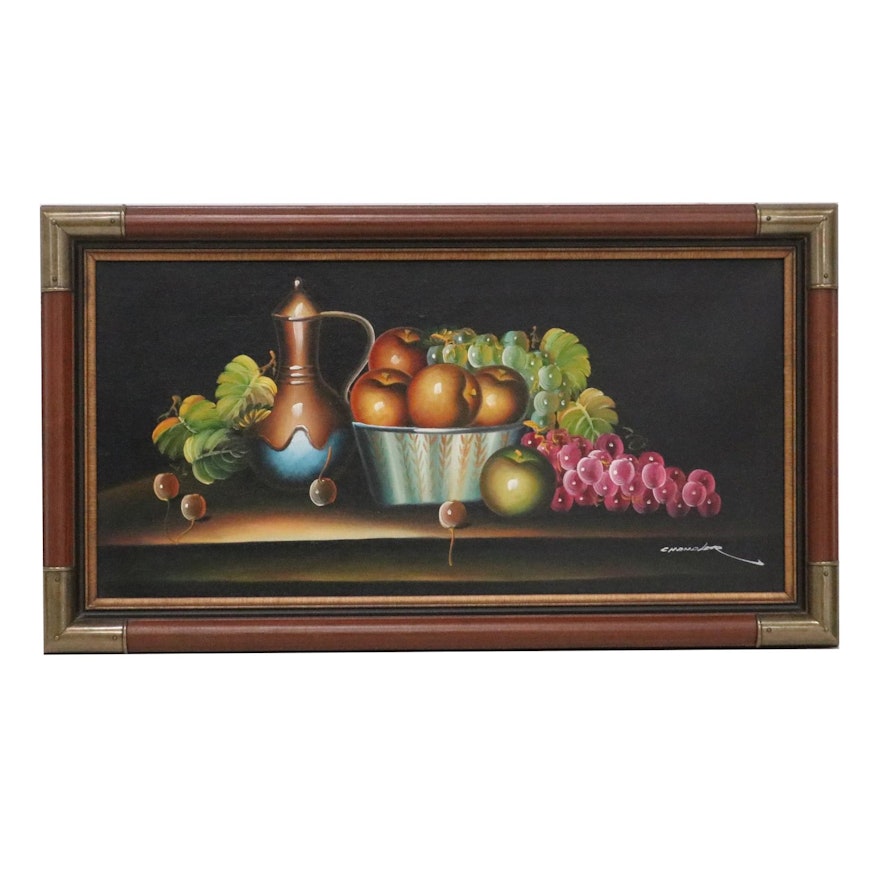 Still Life with Fruit Oil Painting, Late 20th Century