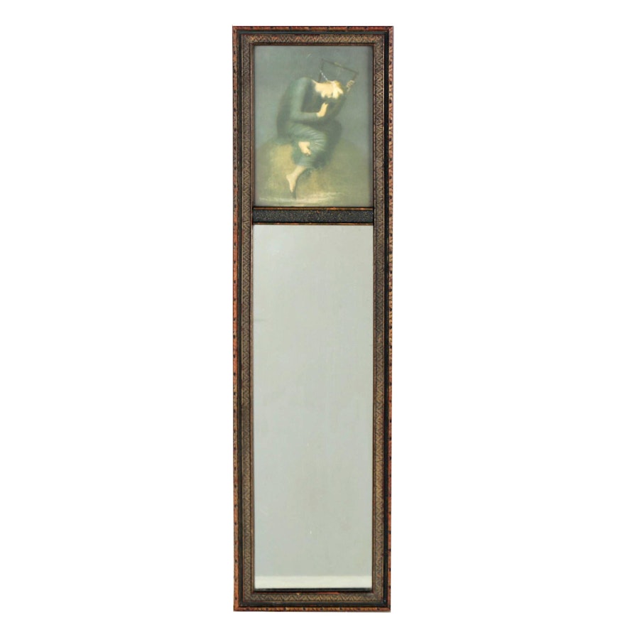 Trumeau Style Wall Mirror, with Offset Lithograph after George Watts "Hope"