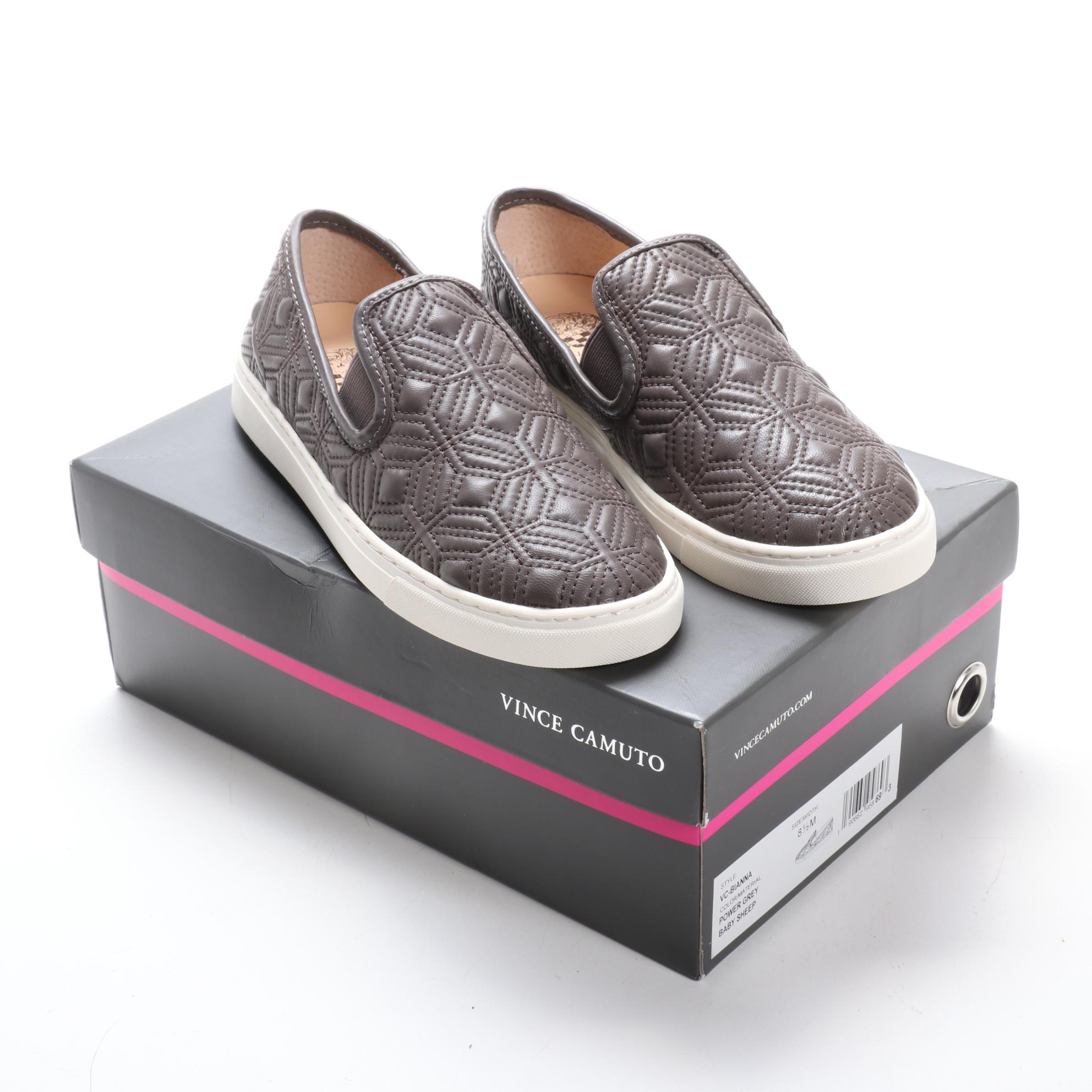 Vince Camuto Bianna Slip-Ons in Quilted Power Grey Leather