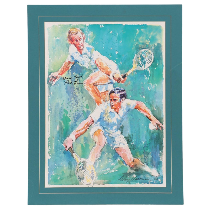 Rod Laver Signed Offset Lithograph after LeRoy Neiman