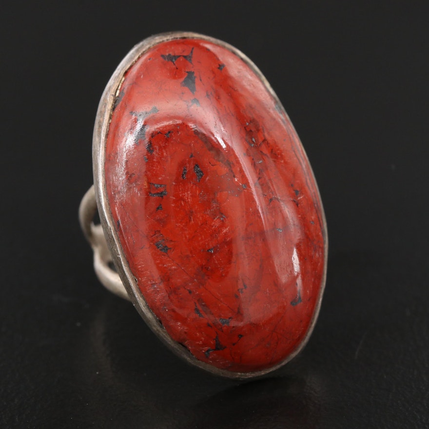 Sterling Silver Bezel Set Jasper Ring with Split Shoulders