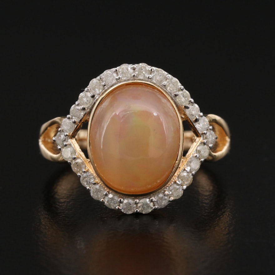 Sterling Silver Opal and Diamond Ring