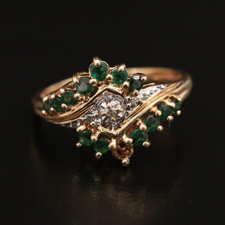 10K Diamond and Emerald Bypass Ring