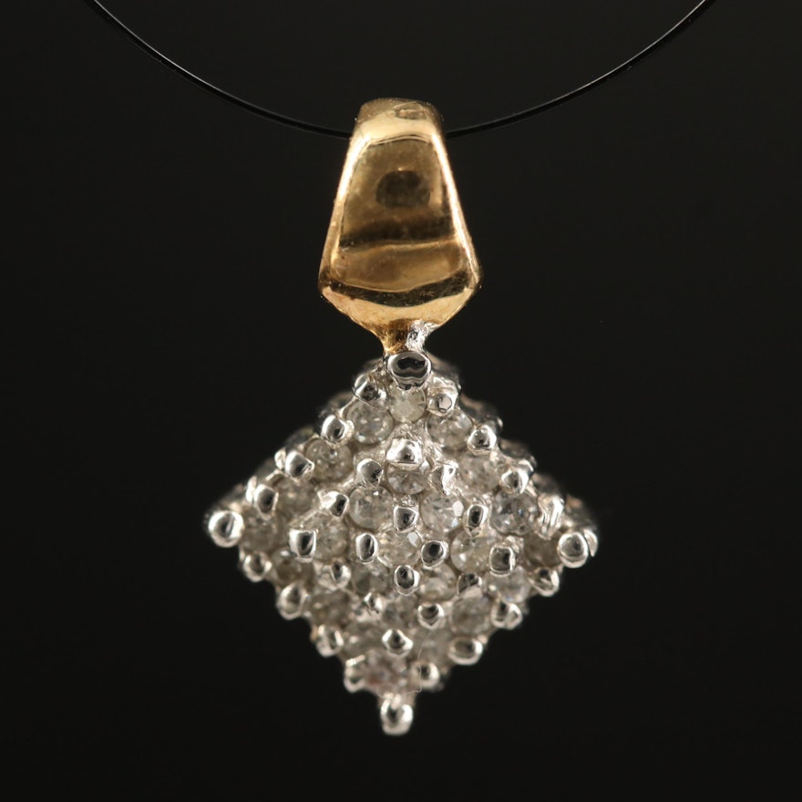 14K Diamond Square Pendant