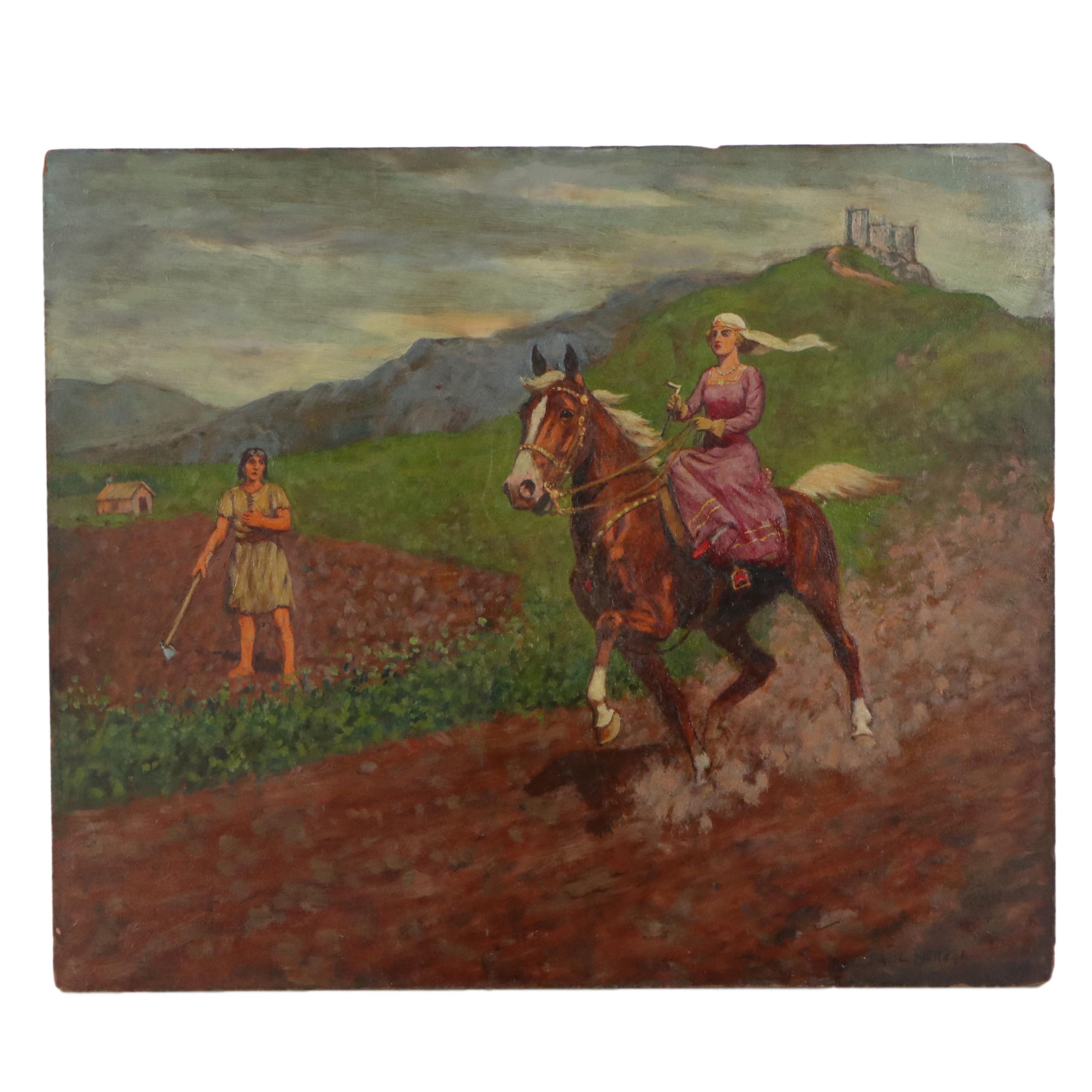 Paul Herzel Oil Painting of Woman on Horseback, Mid-20th Century