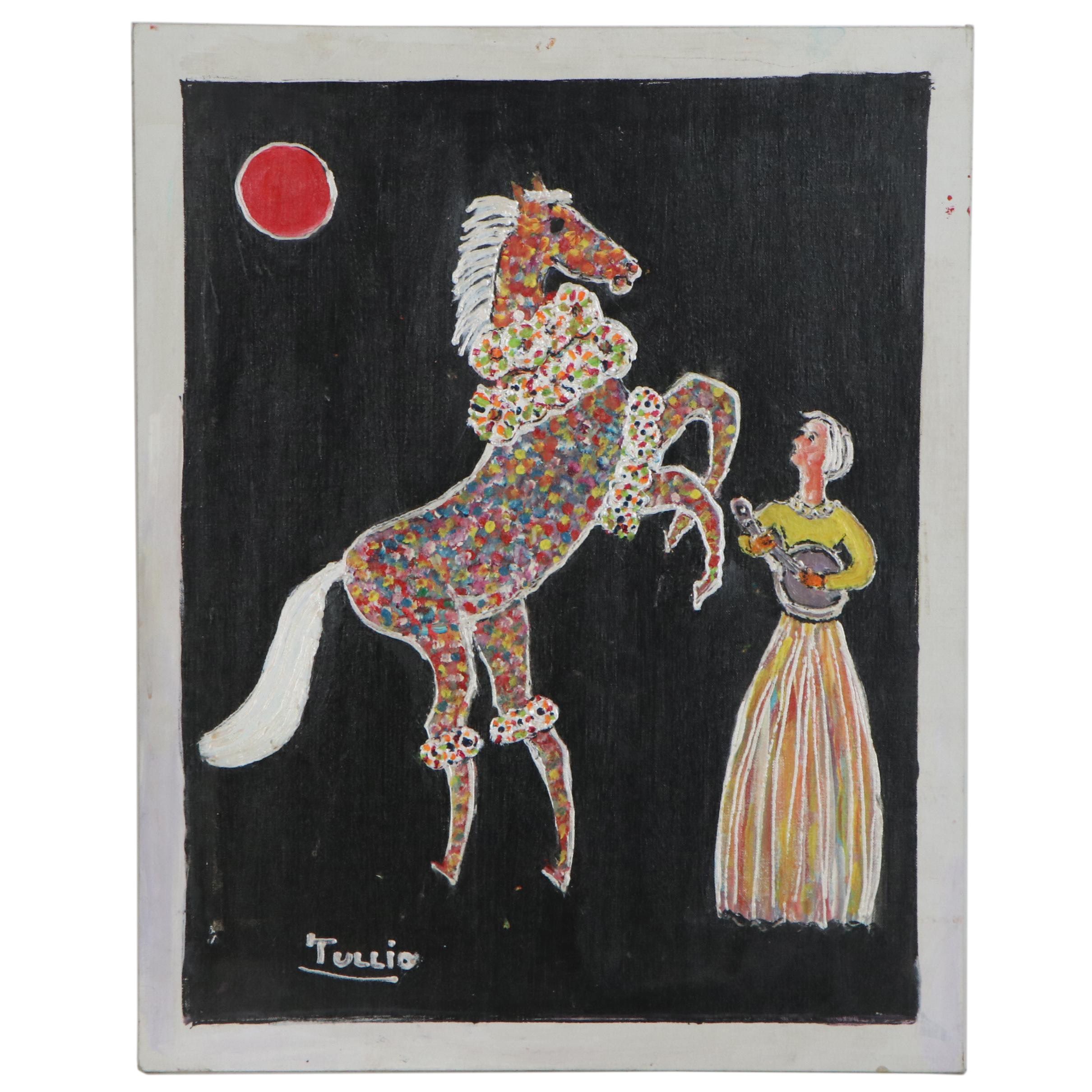 Charles Tullio Acrylic Painting of Horse and Musician