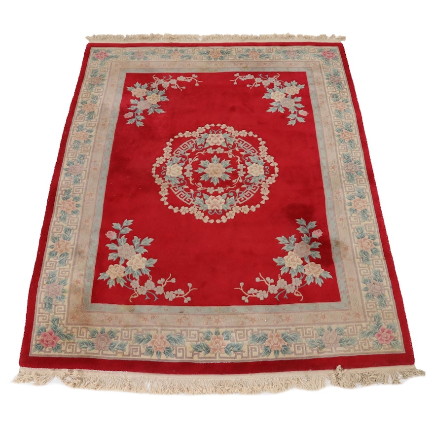 7'11 x 10'11 Hand-Knotted Chinese Floral Carved Pile Rug