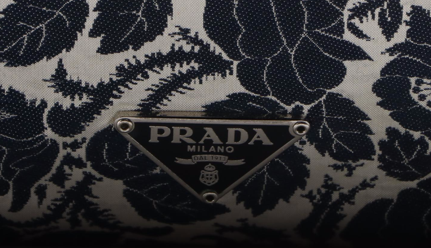 Prada Floral Canvas Drawstring Shoulder Bag with Black Leather Trim
